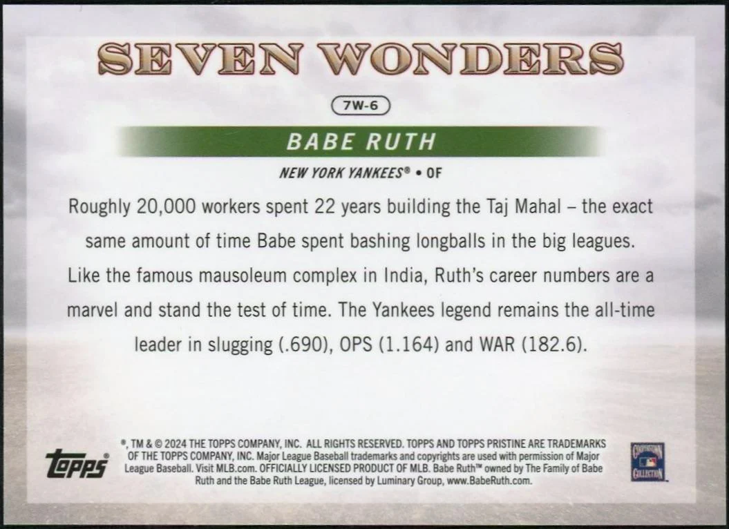 2024 Topps Pristine 7 Wonders 7W6 Babe Ruth - Image 2
