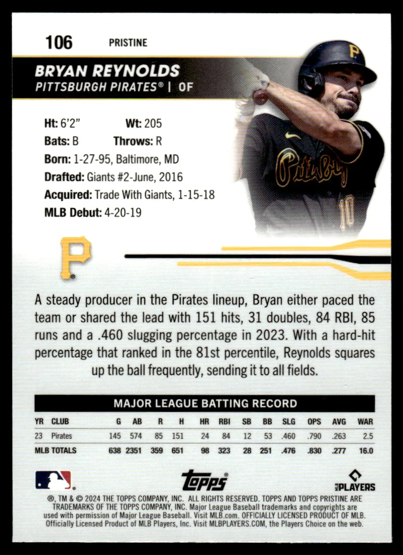 2024 Topps Pristine Bryan Reynolds #106 /50 - Image 2