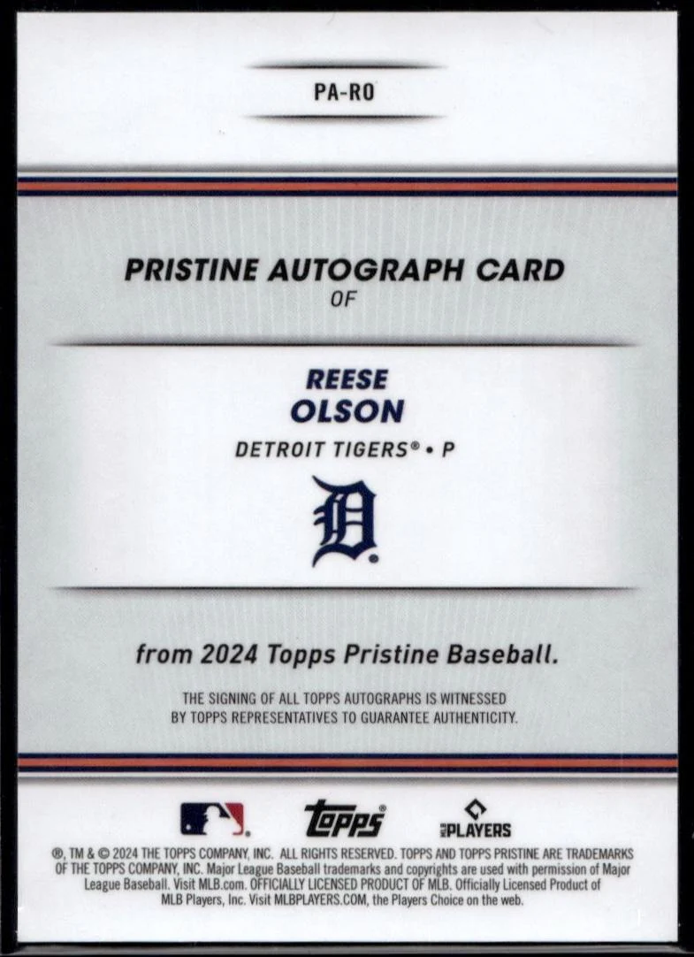2024 Topps Pristine PA-RO Reese Olson Pristine Autograph Rookie Detroit Tigers - Image 2