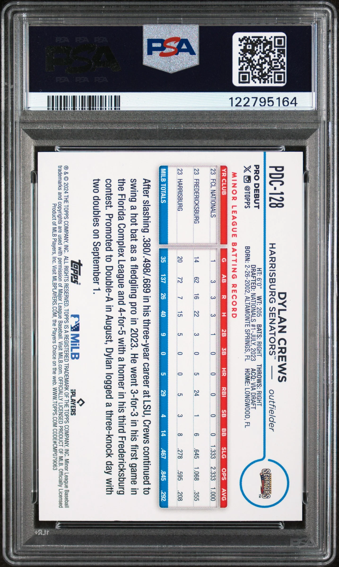 2024 Topps Pro Debut Image Variation Dylan Crews #PDC-128 PSA 10 - Image 2