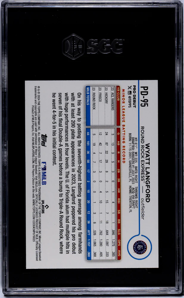 2024 Topps Pro Debut Wyatt Langford #PD-95 SGC 9.5 - Image 2