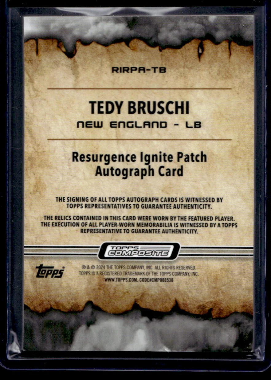 2024 Topps Resurgence Ignite Tedy Bruschi #RIRPA-TB Patch Auto /20 - Image 2