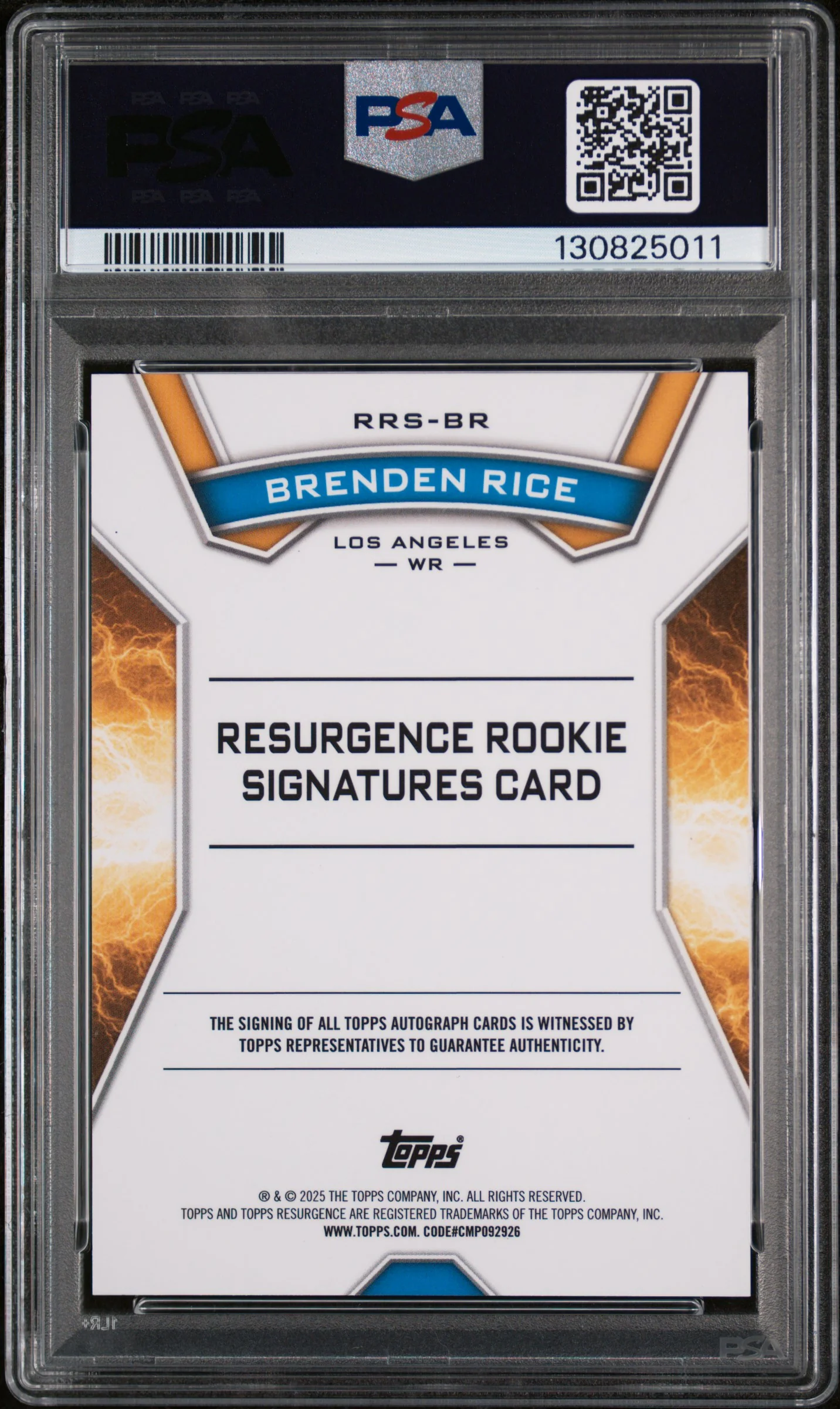 2024 Topps Resurgence Resurgence Rookie Signatures Pink Static Brenden Rice #RRSBR /10 PSA 9 - Image 2