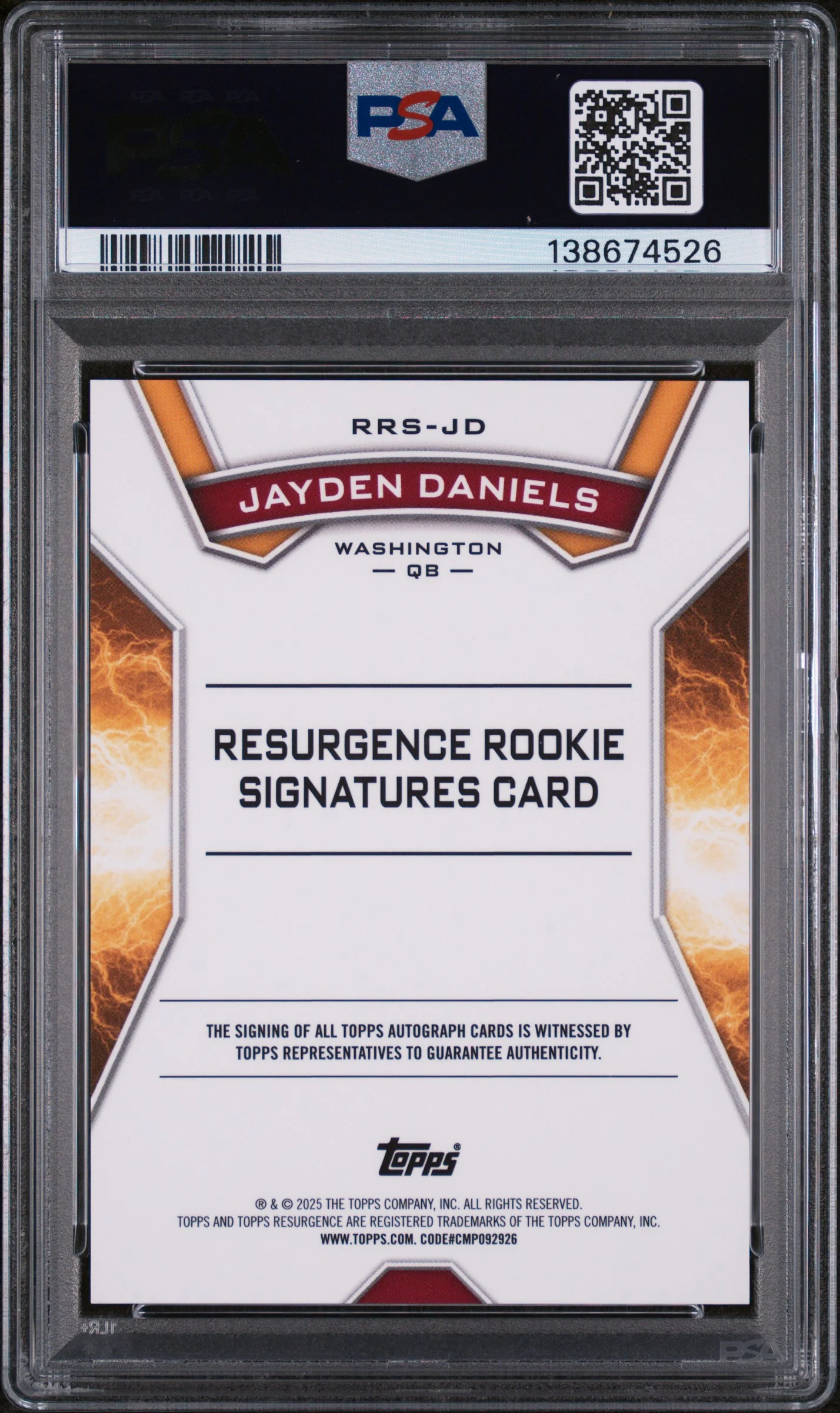 2024 Topps Resurgence Rookie Signature Jayden Daniels #RRSJD PSA 9 - Image 2