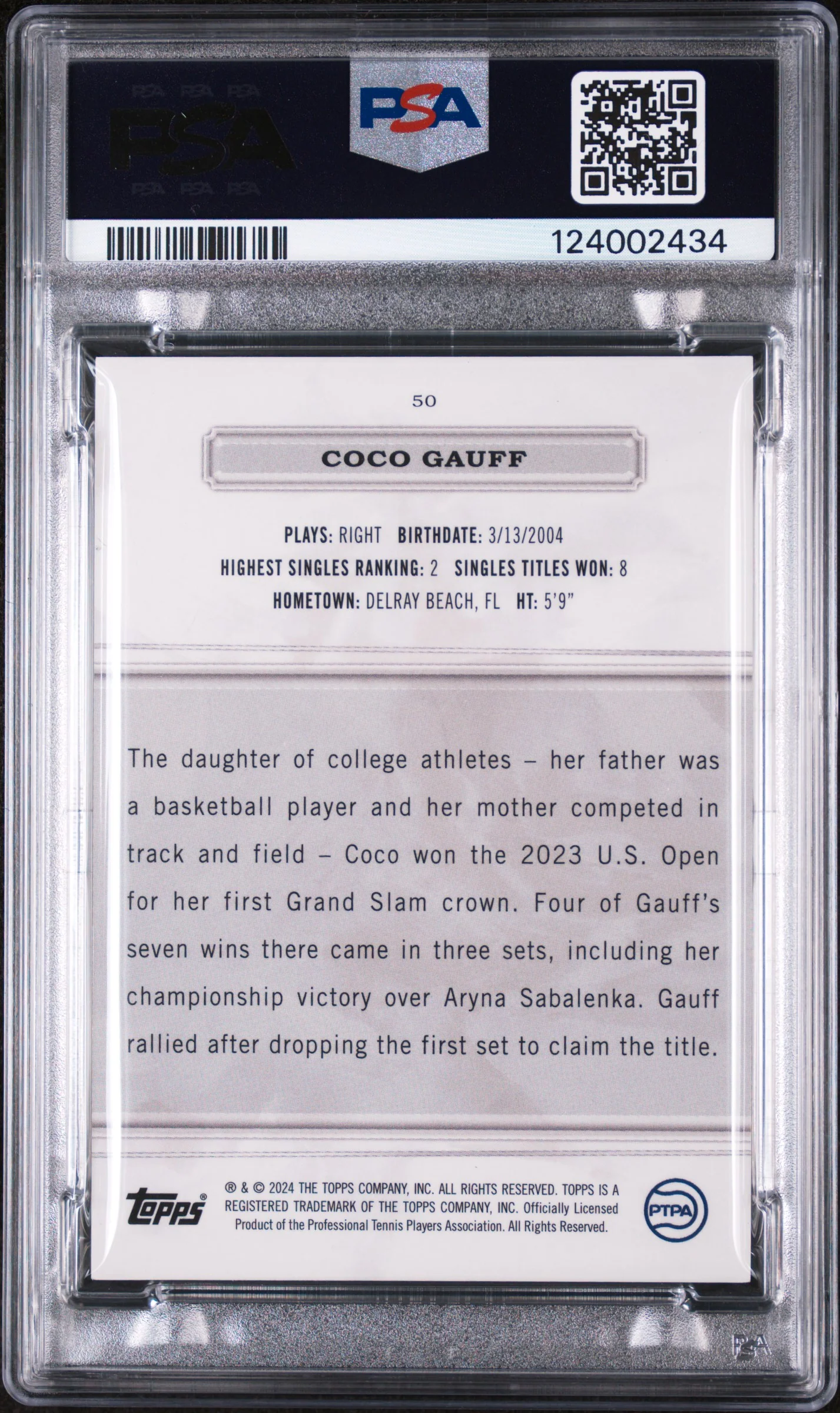 2024 Topps Royalty Tennis Blue Coco Gauff #50 /25 PSA 9 - Image 2
