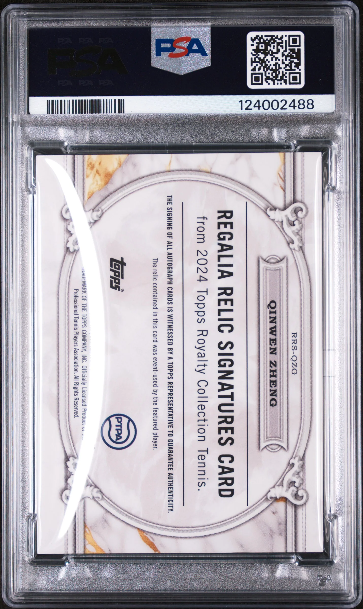 2024 Topps Royalty Tennis Regalia Relic Signatures Qinwen Zheng #QZG /75 PSA 10 - Image 2