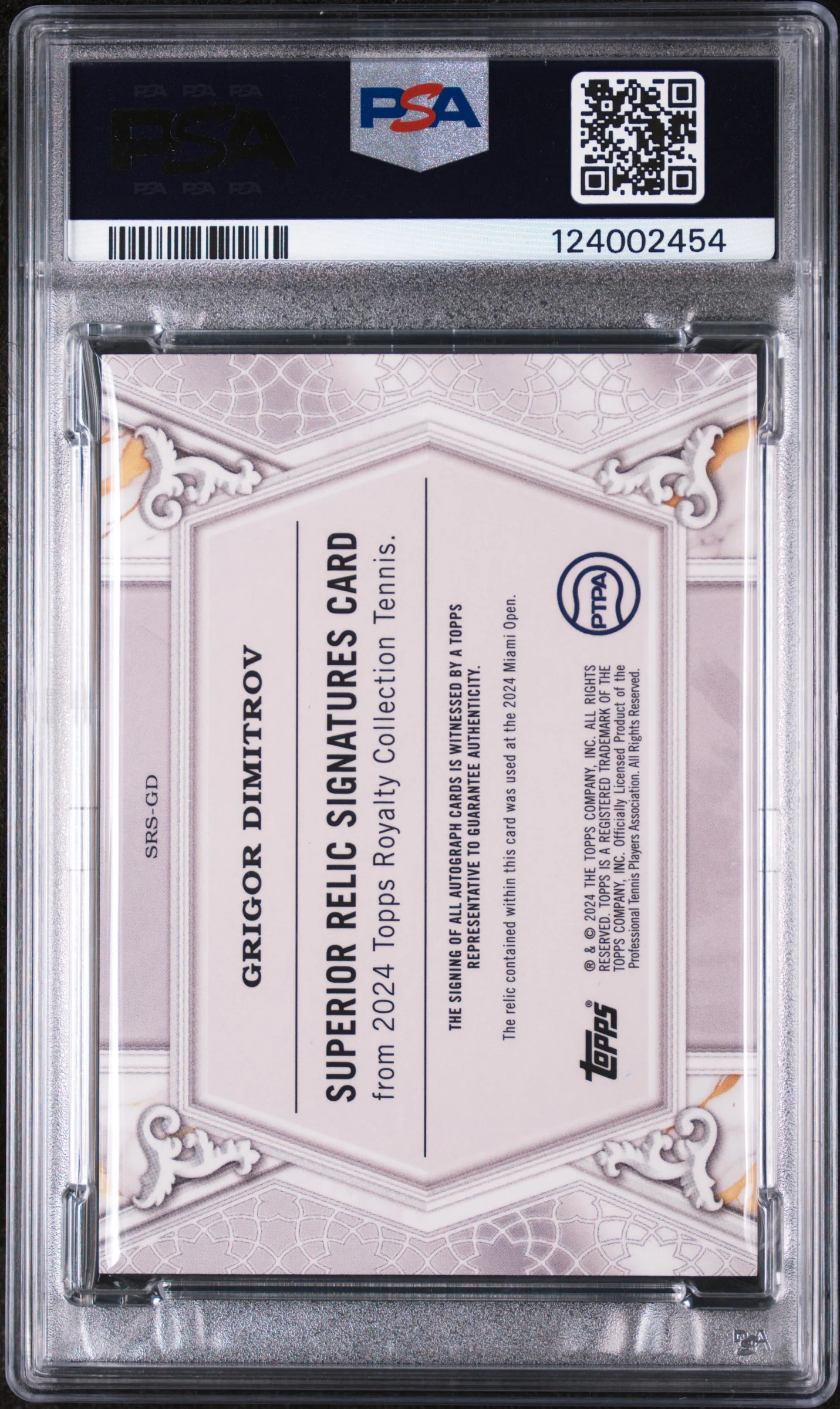 2024 Topps Royalty Tennis Superior Relic Signatures Blue Grigor Dimitrov #GD /25 PSA 8 - Image 2