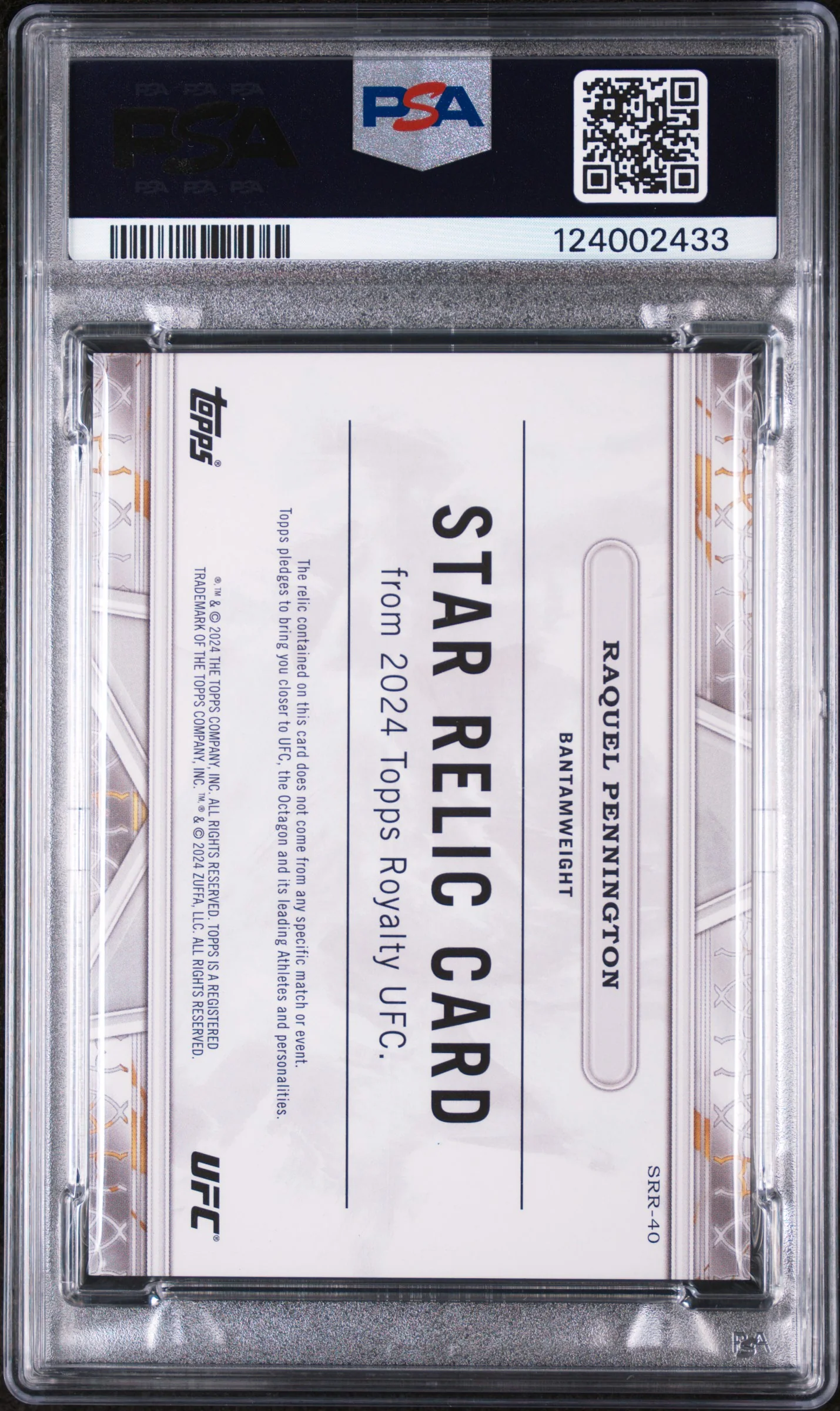2024 Topps Royalty UFC Star Relics Platinum 1/1 Raquel Pennington #SRR40 PSA 7 - Image 2