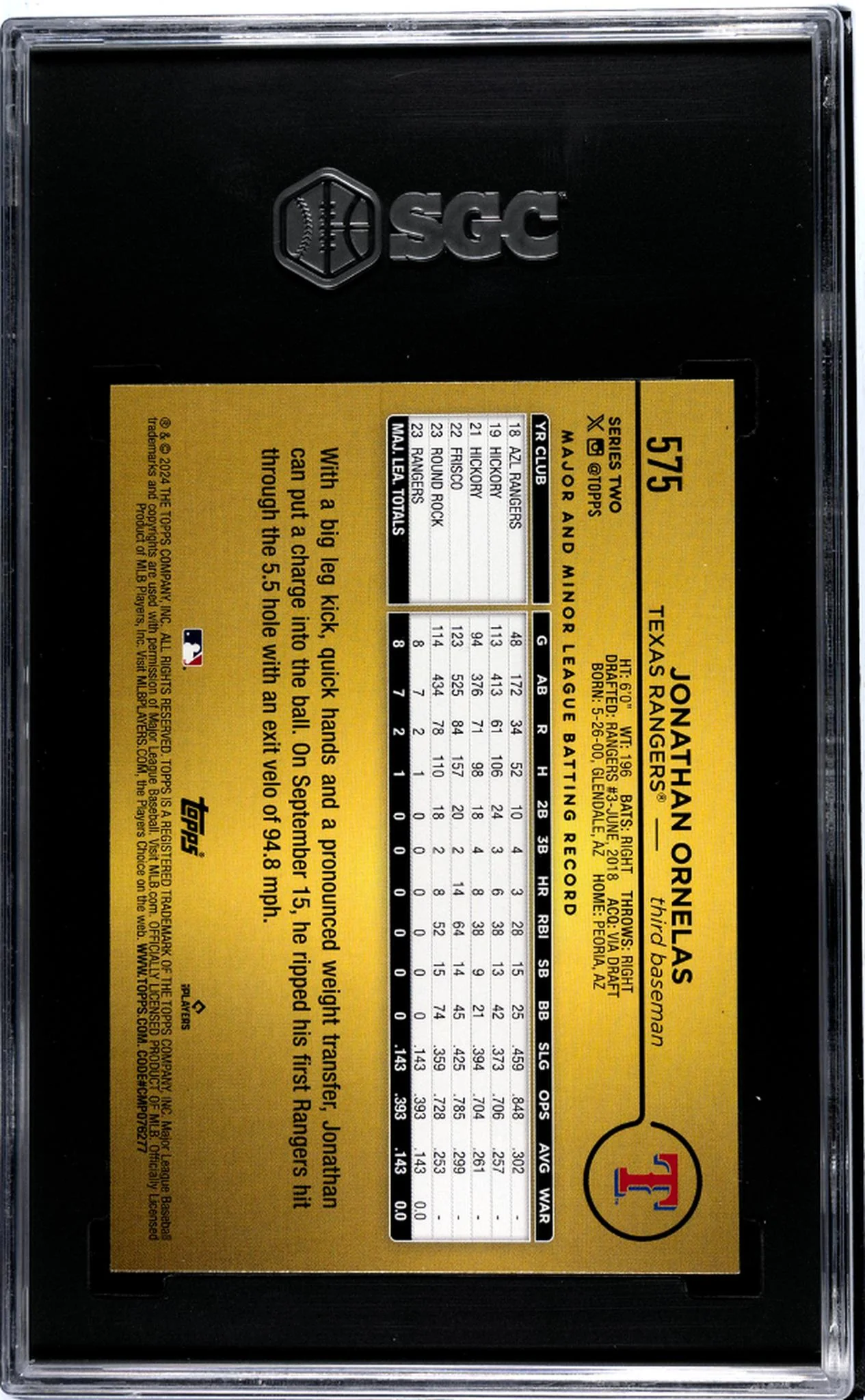2024 Topps Series 2 Golden Mirror Jonathan Ornelas #575 RC SSP SGC 10 - Image 2