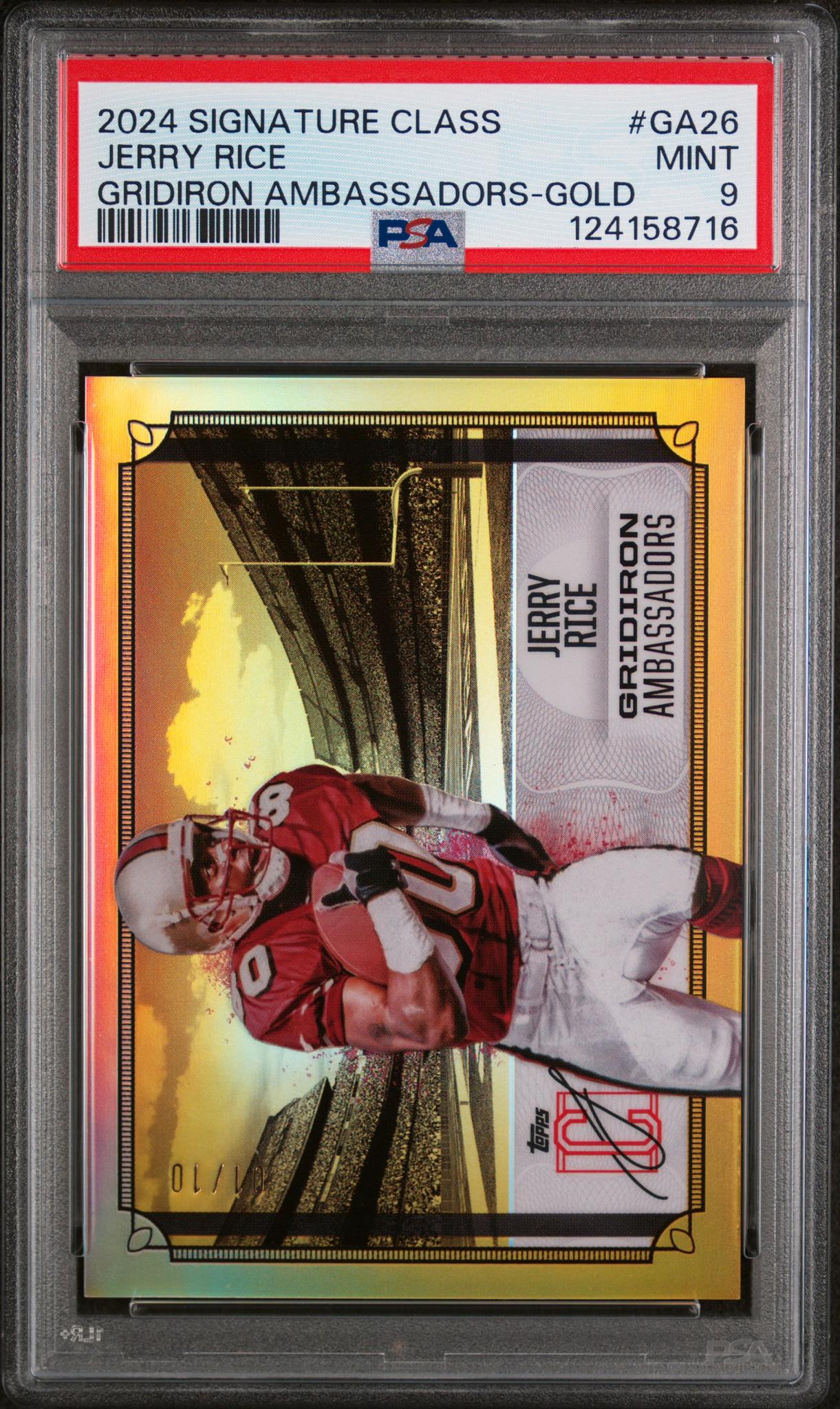 2024 Topps Signature Class Gridiron Ambassadors Gold Jerry Rice #GA26 /10 PSA 9