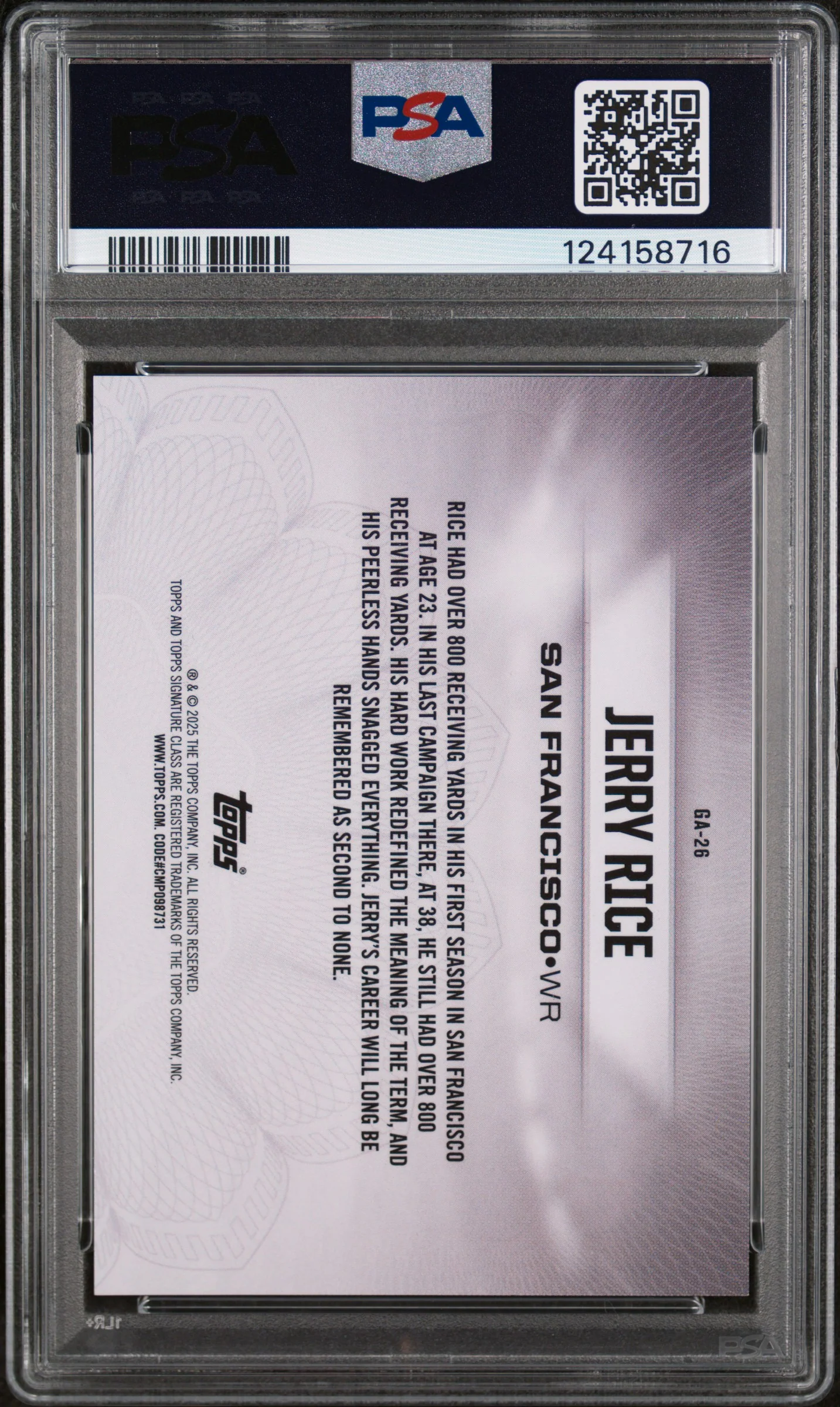 2024 Topps Signature Class Gridiron Ambassadors Gold Jerry Rice #GA26 /10 PSA 9 - Image 2