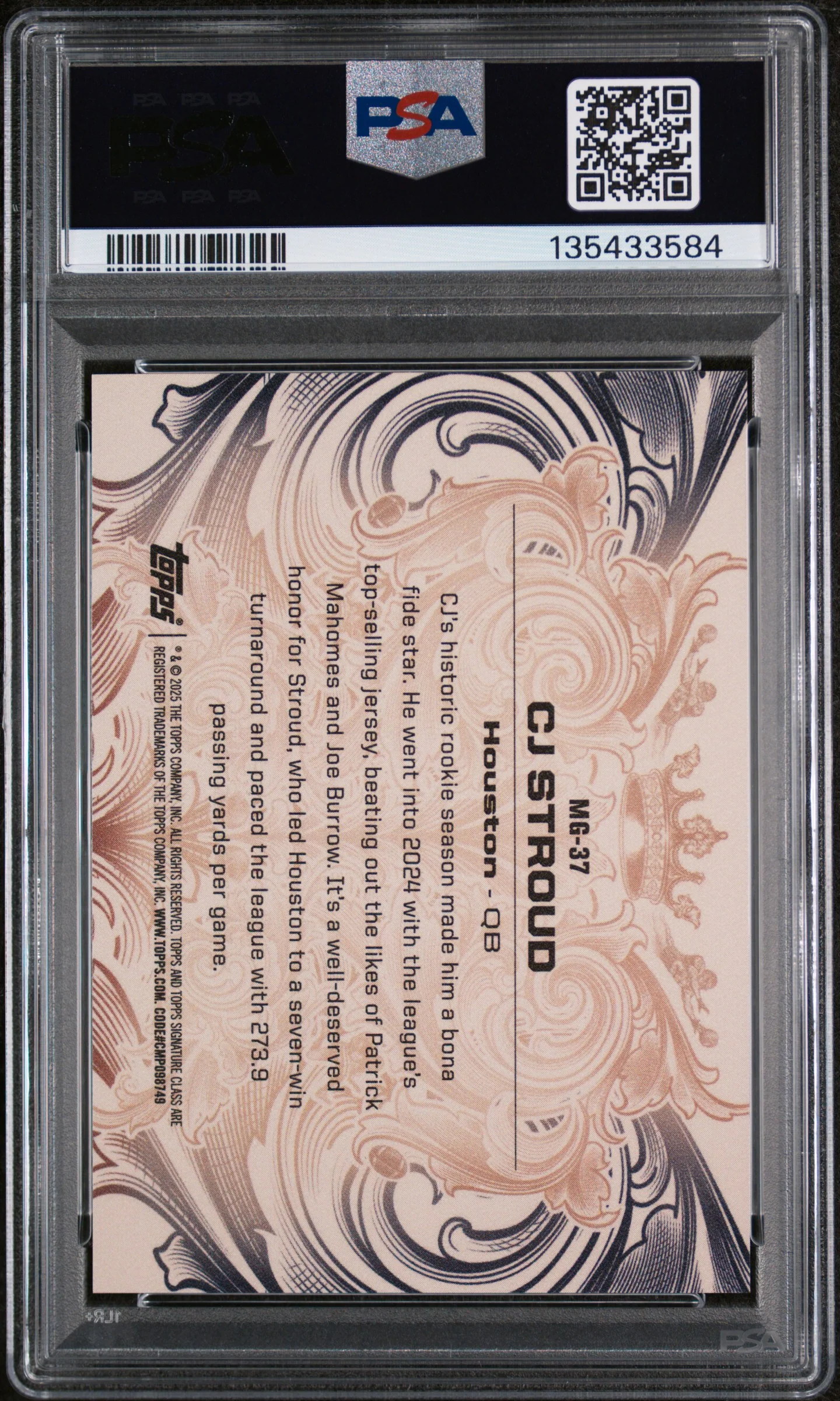 2024 Topps Signature Class Monarchs of the Game CJ Stroud #MG37 PSA 9 - Image 2