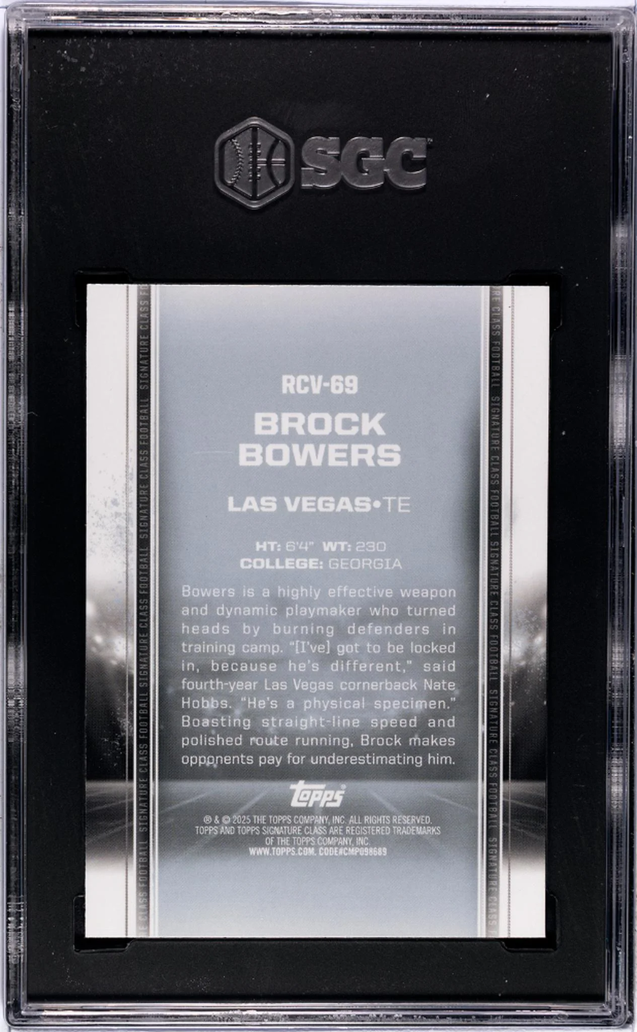 2024 Topps Signature Class #RCV-69 Brock Bowers Rookie Class Chrome Var. Magenta Refractor SGC 9.5 - Image 2