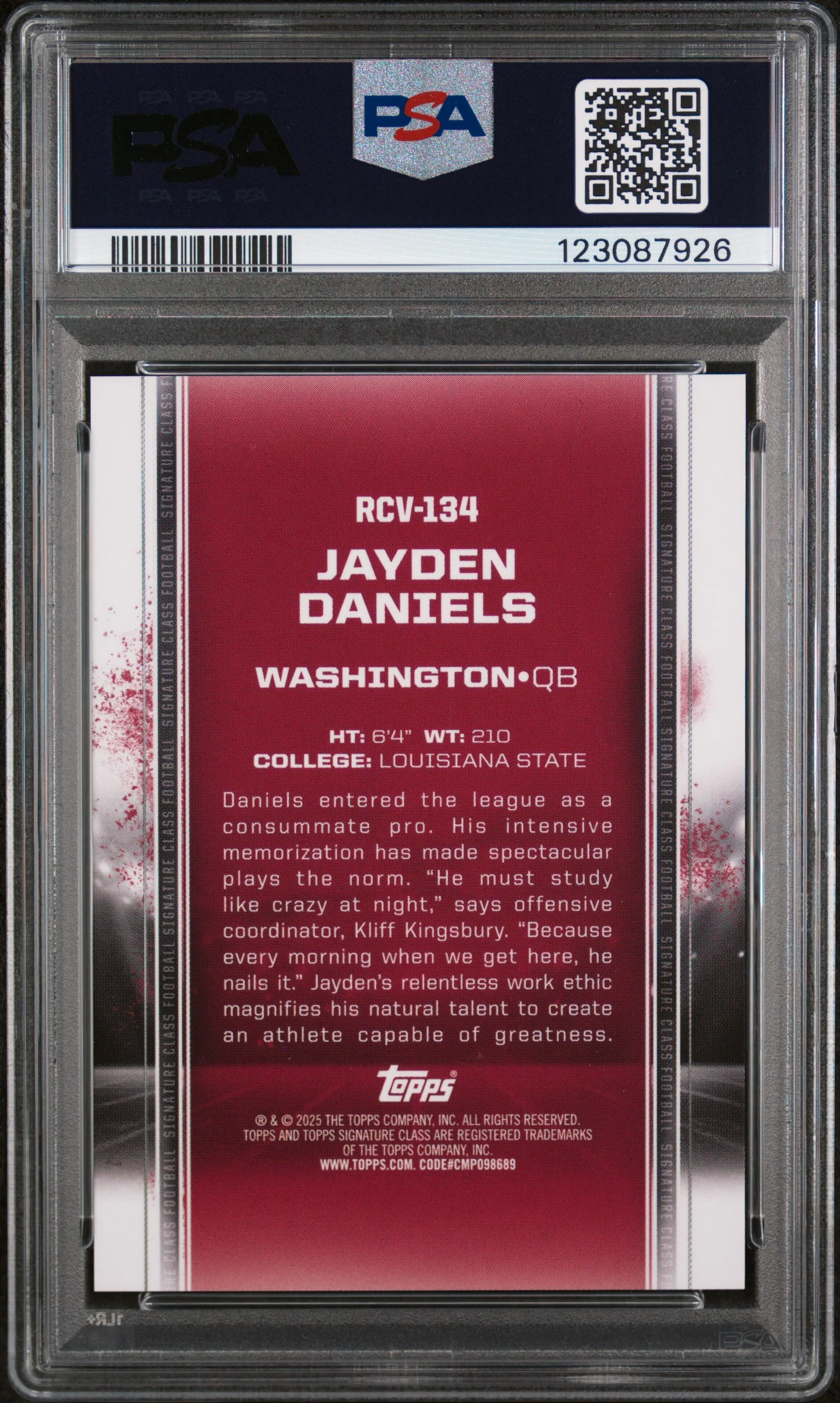 2024 Topps Signature Class Rookie Class Base Chrome Variation Gold Refractor Jayden Daniels #RCV134 101/101 PSA 9 - Image 2