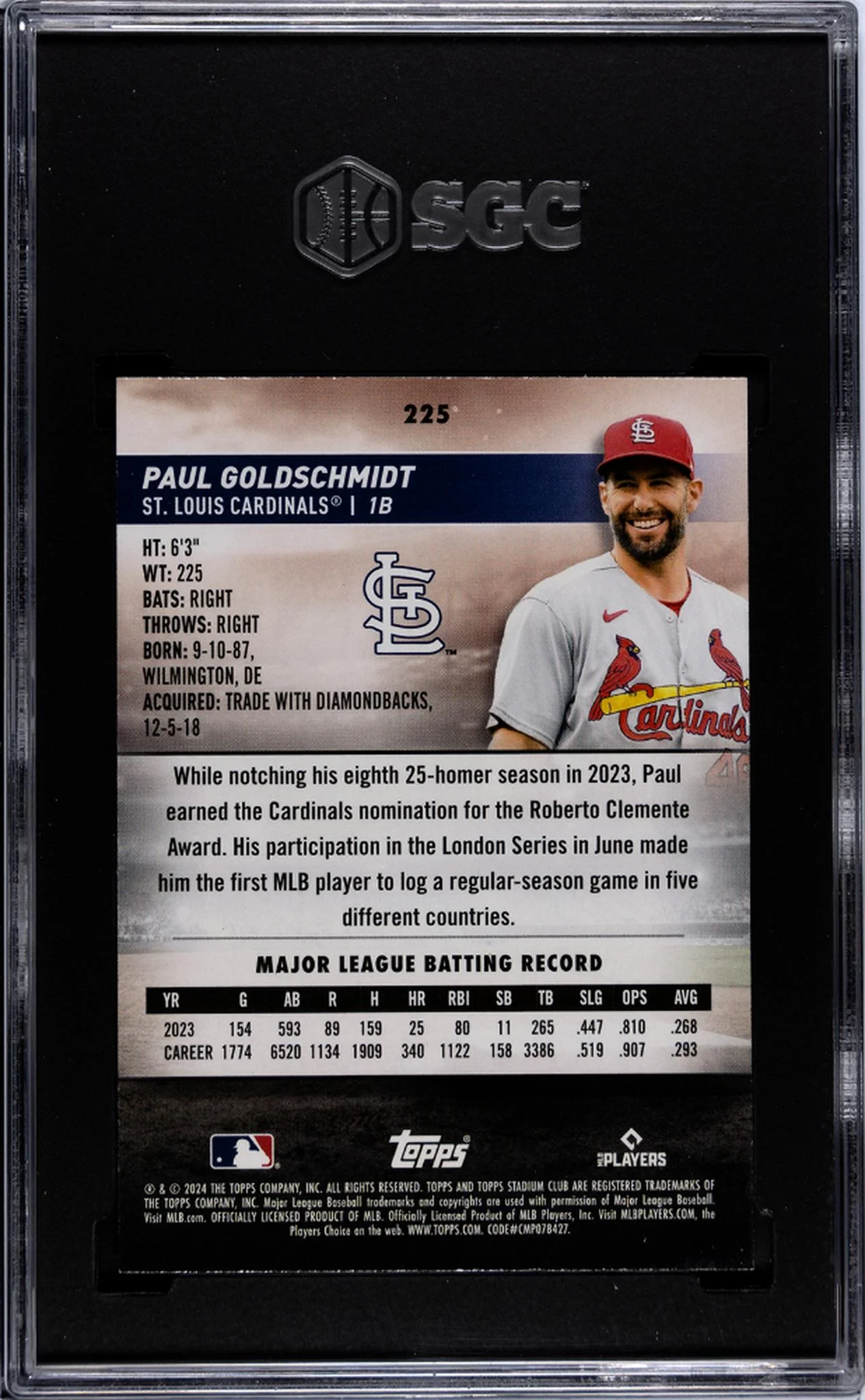 2024 Topps Stadium Club #225 Paul Goldschmidt SGC 9 - Image 2