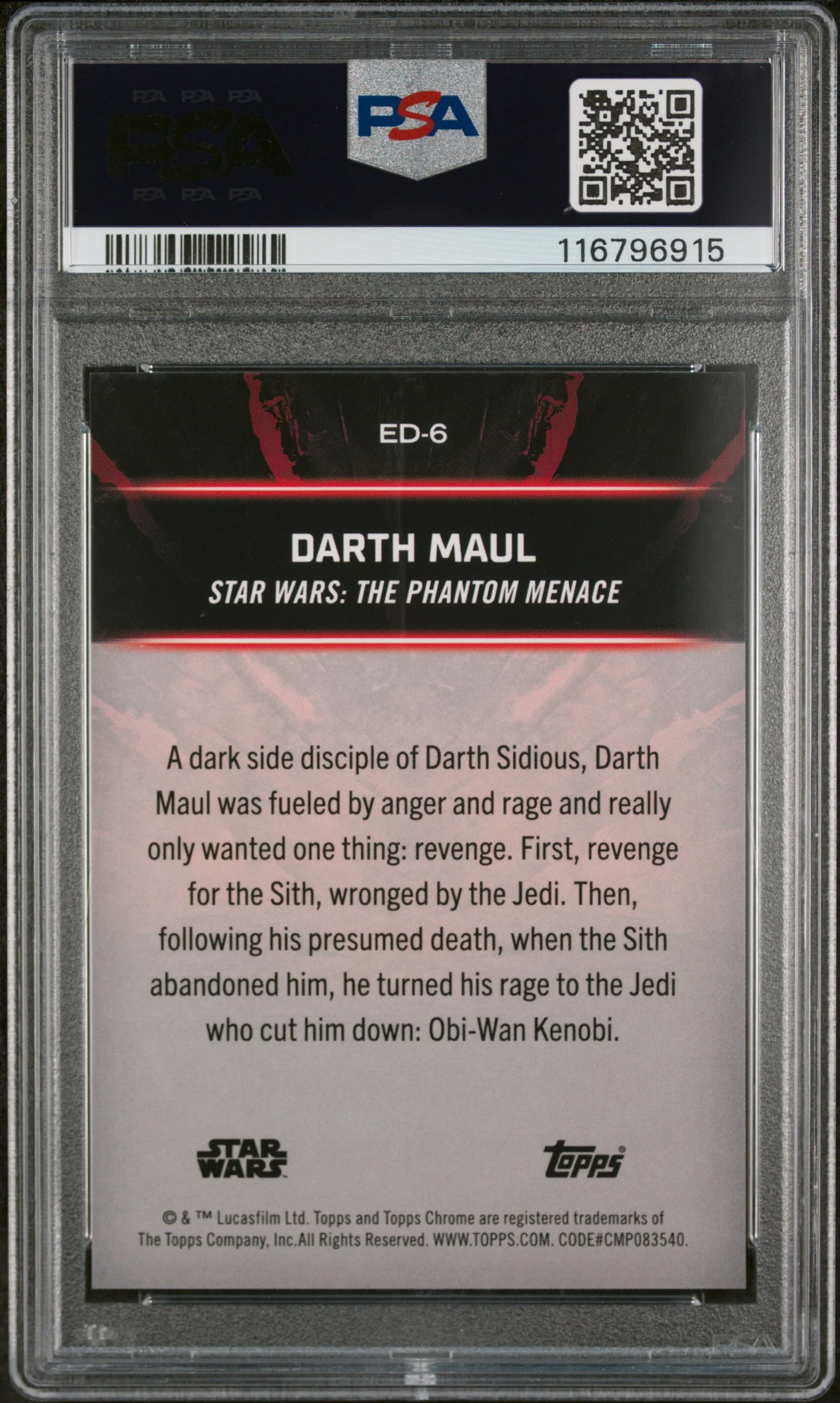 2024 Topps Star Wars Chrome Black Embrace the Dark Side Darth Maul #ED-6 PSA 10 - Image 2