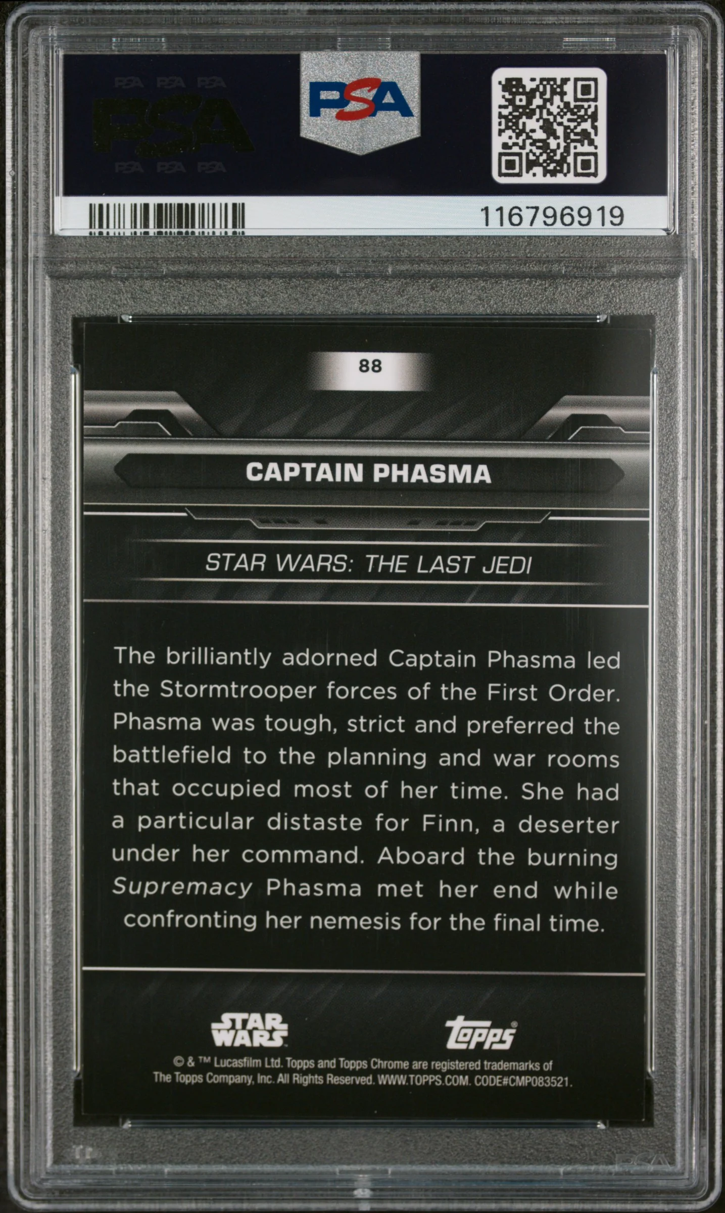 2024 Topps Star Wars Chrome Black Yellow Lazer Captain Phasma #88 /75 PSA 9 - Image 2
