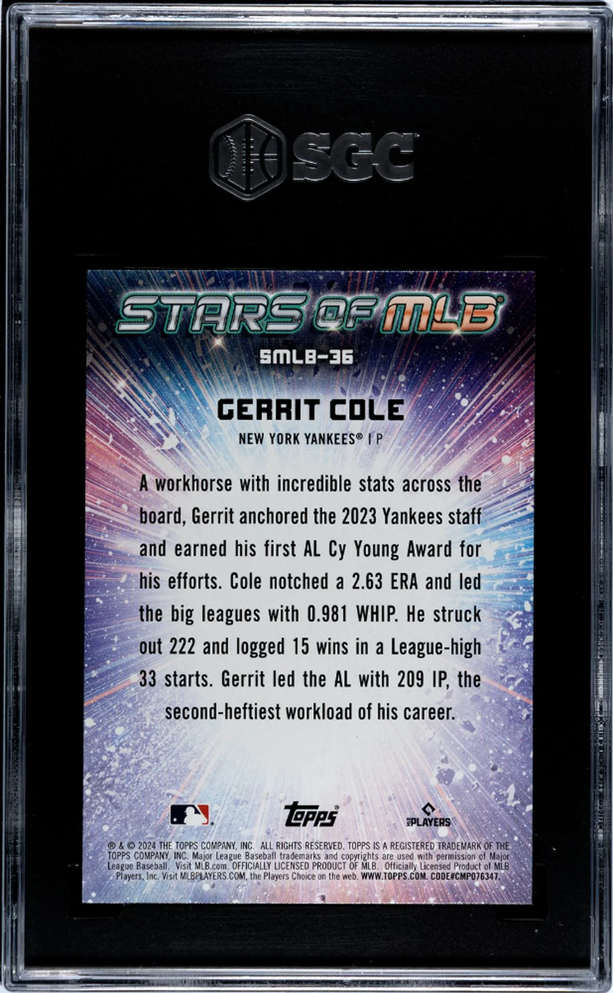 2024 Topps Stars of MLB Gerrit Cole #SMLB-36 SGC 10 - Image 2