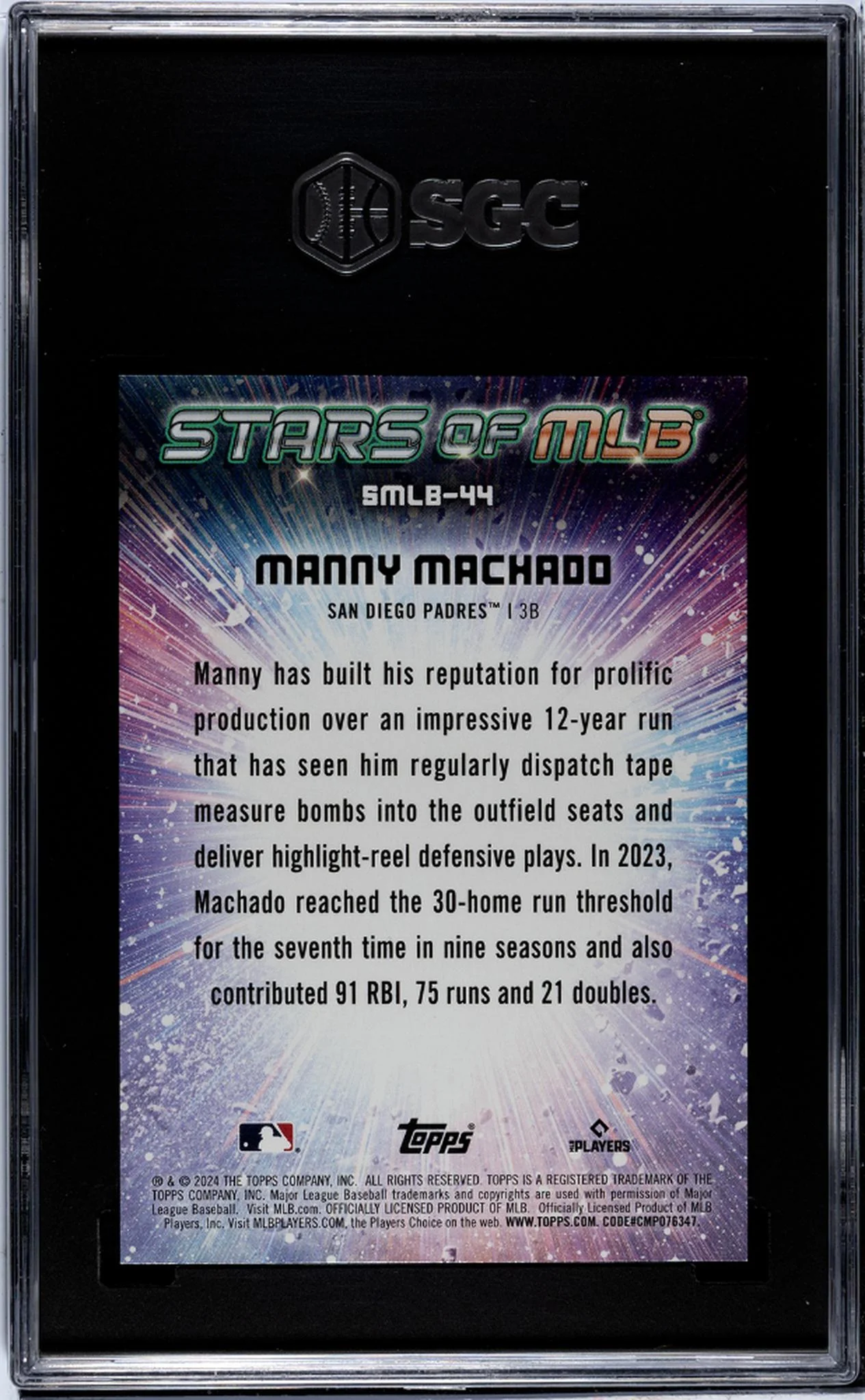 2024 Topps Stars of MLB Red Manny Machado #SMLB-44 /75 SGC 8.5 - Image 2
