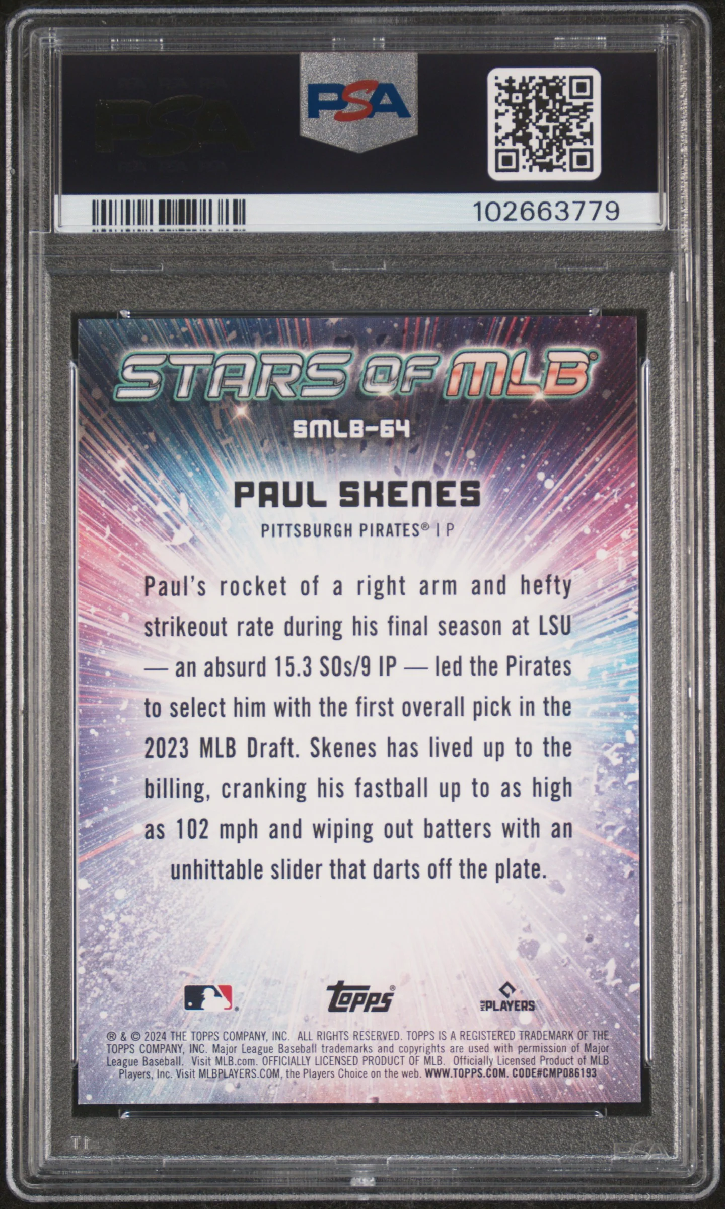 2024 Topps Stars of MLB Update Paul Skenes #SMLB64 PSA 10 - Image 2