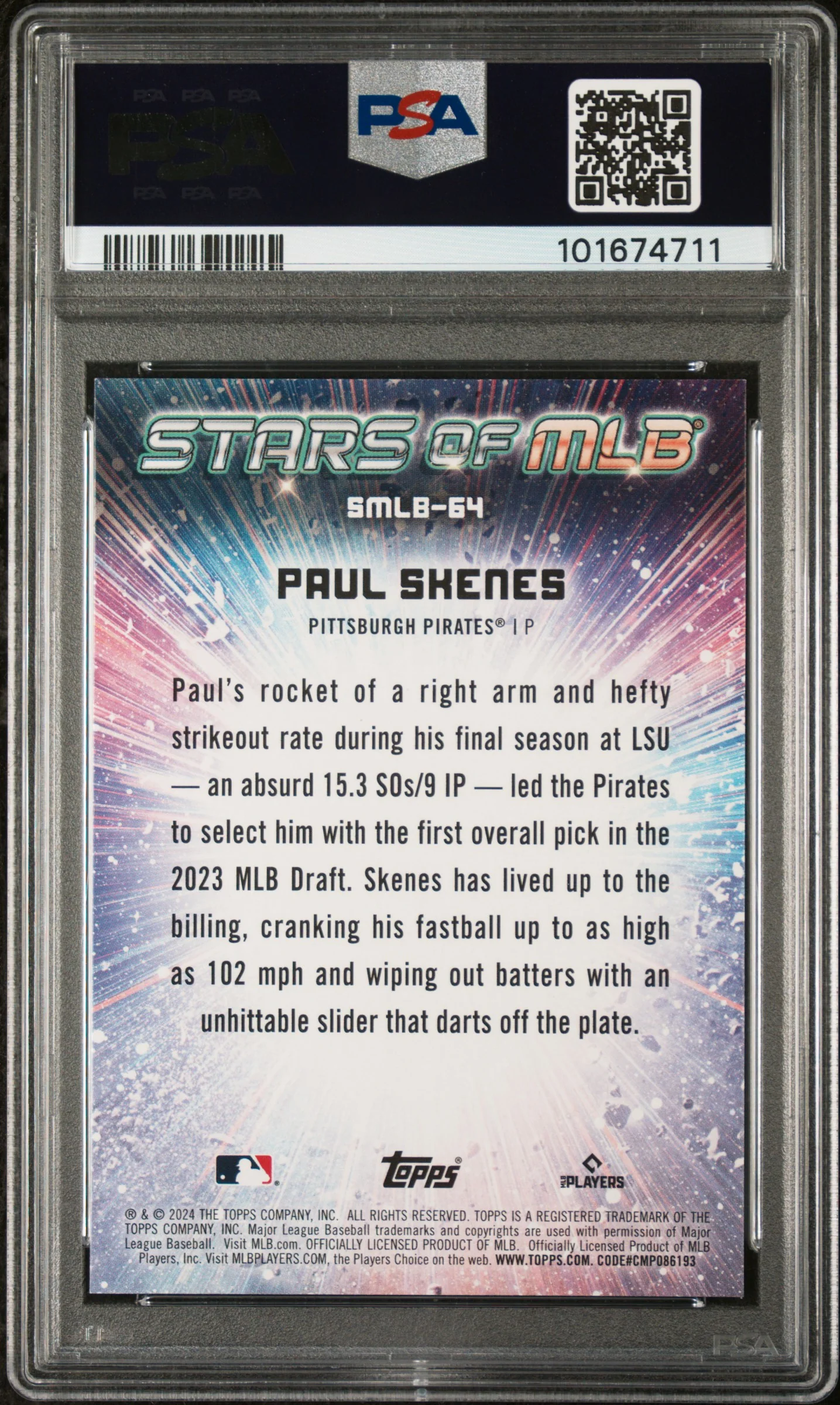 2024 Topps Stars of MLB Update Paul Skenes #SMLB64 PSA 10 - Image 2
