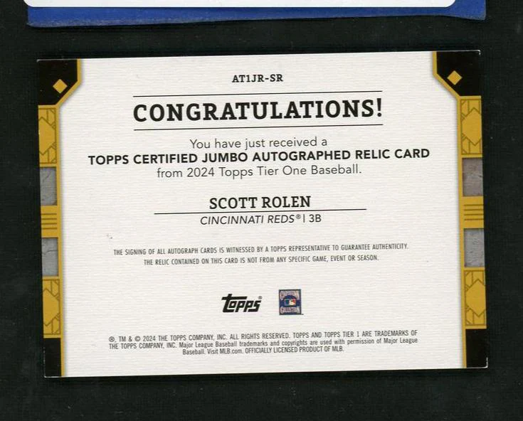 2024 Topps Tier One Scott Rolen Jumbo Autographed Relic Card /75 Jersey - Image 2