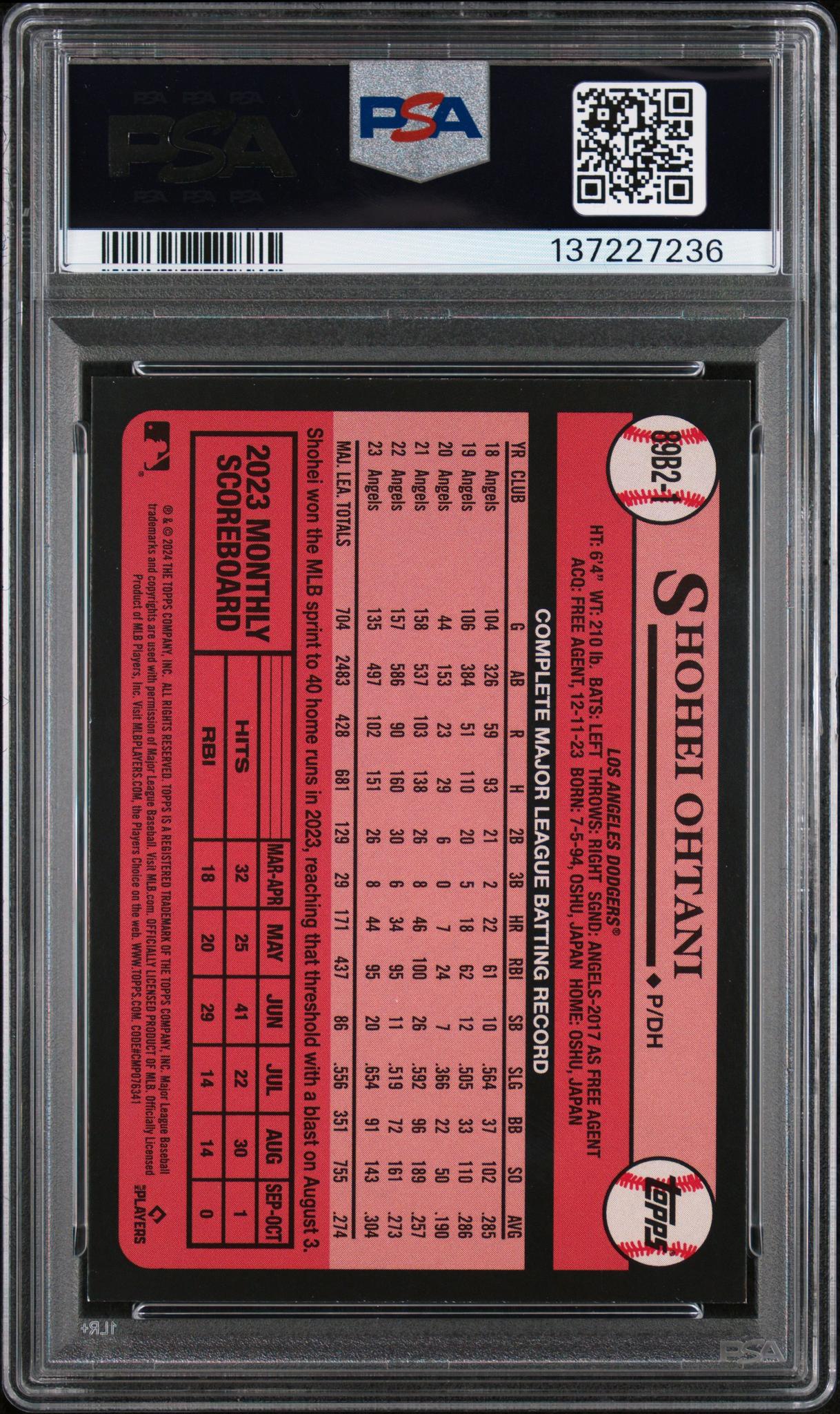 2024 Topps Topps (Series 2 Only) '89 Topps Shohei Ohtani #89B2-1 /137227236 PSA 9 - Image 2