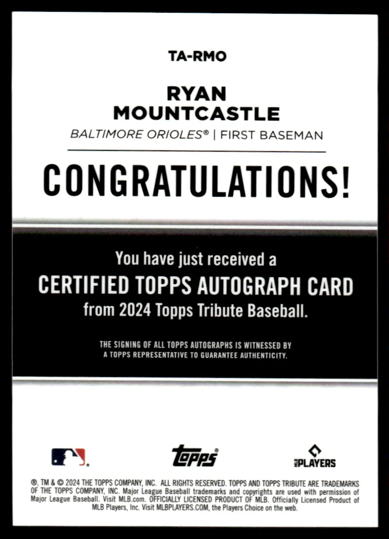 2024 Topps Tribute Ryan Mountcastle #TA-RMO Auto /50 - Image 2