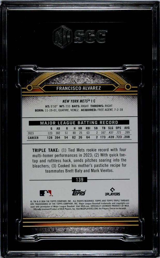 2024 Topps Triple Threads #139 Francisco Alvarez Gold /99 SGC 9 - Image 2