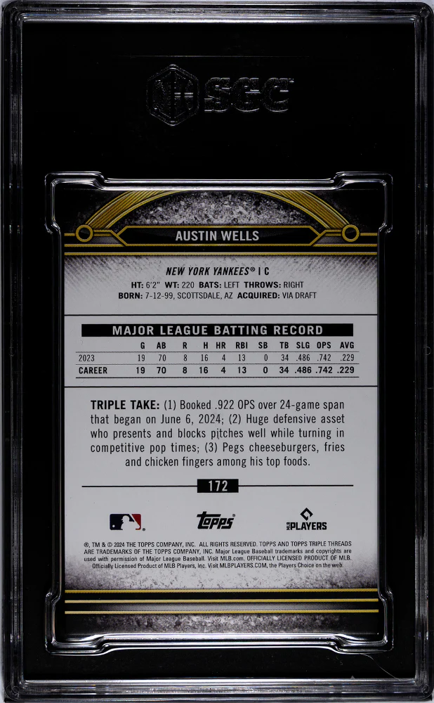 2024 Topps Triple Threads #172 Austin Wells SGC 9 - Image 2