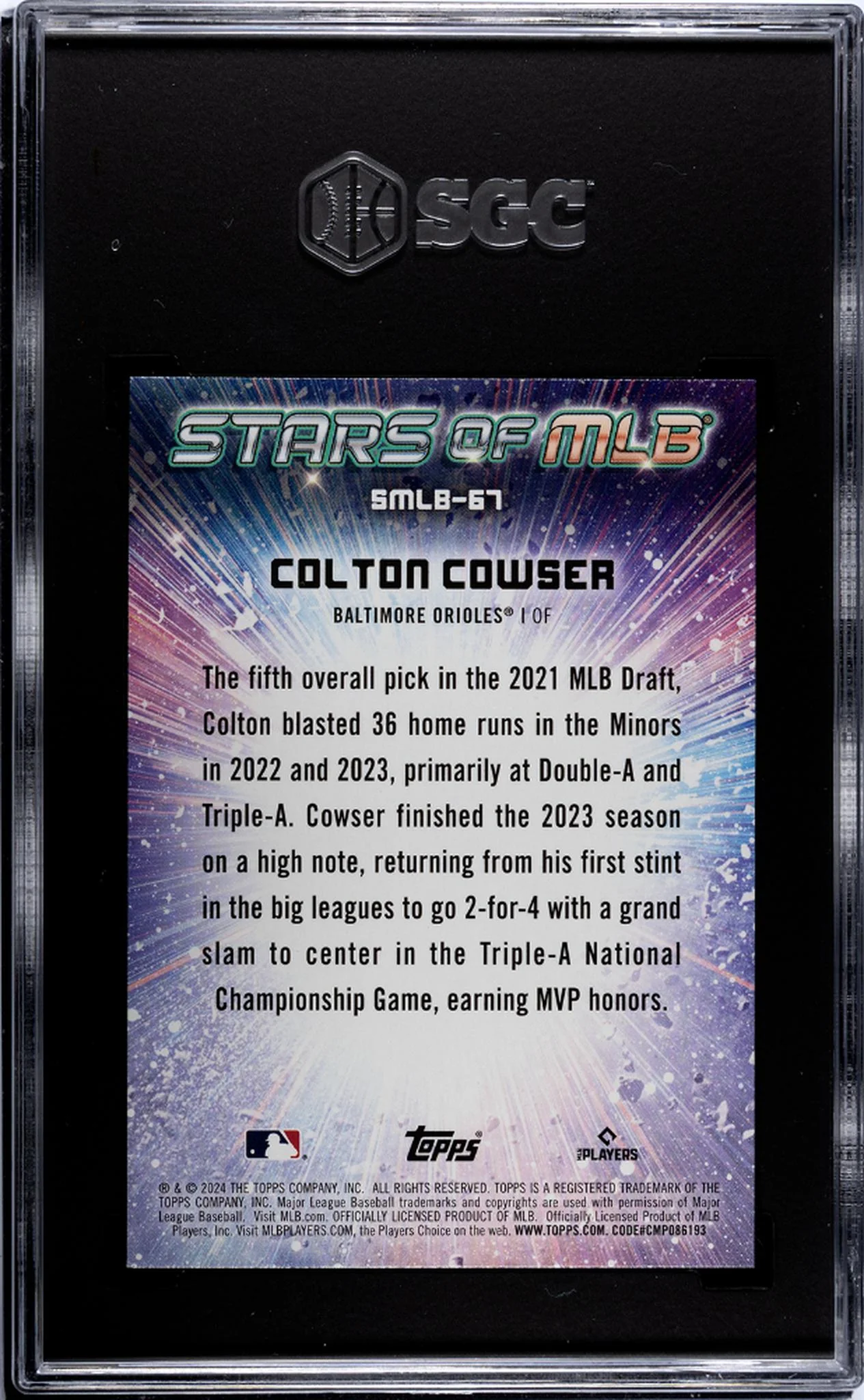2024 Topps Update Chrome Stars of MLB Colton Cowser #SMLB-67 RC SGC 9.5 - Image 2