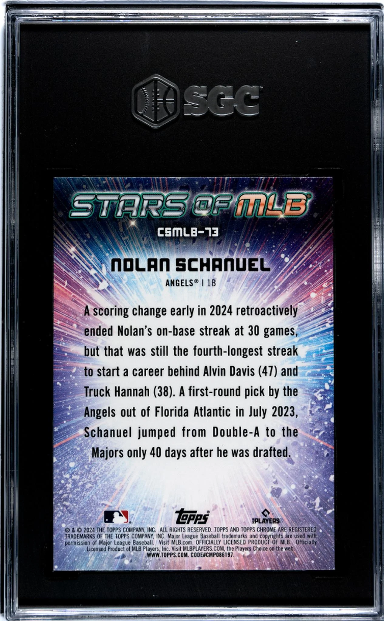 2024 Topps Chrome Stars of MLB Nolan Schanuel #CSMLB-73 RC SGC 9.5 - Image 2