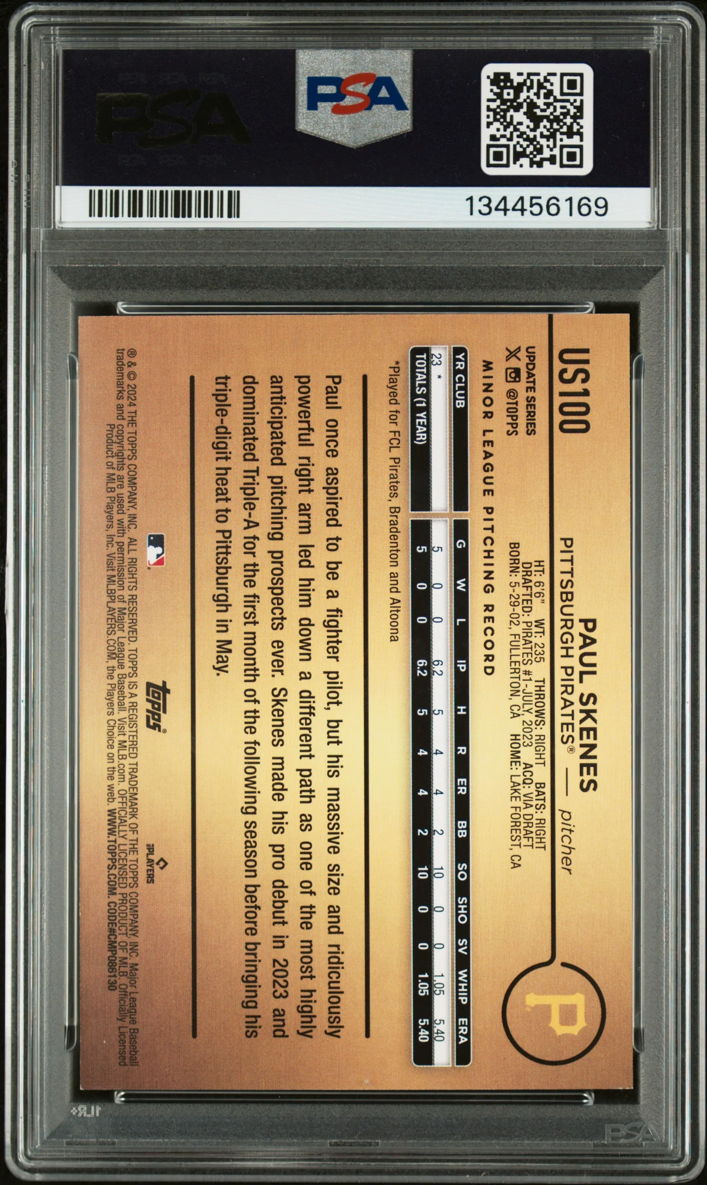 2024 Topps Update Golden Mirror Image Variation Paul Skenes #US100 PSA 8.5 - Image 2