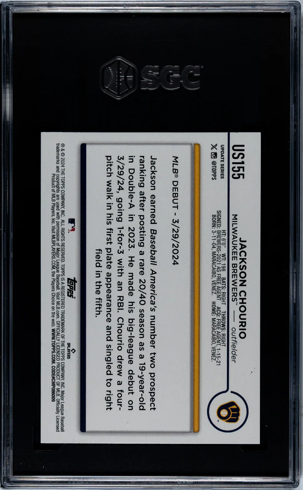 2024 Topps Update Jackson Chourio #US155 RC SGC 10 - Image 2