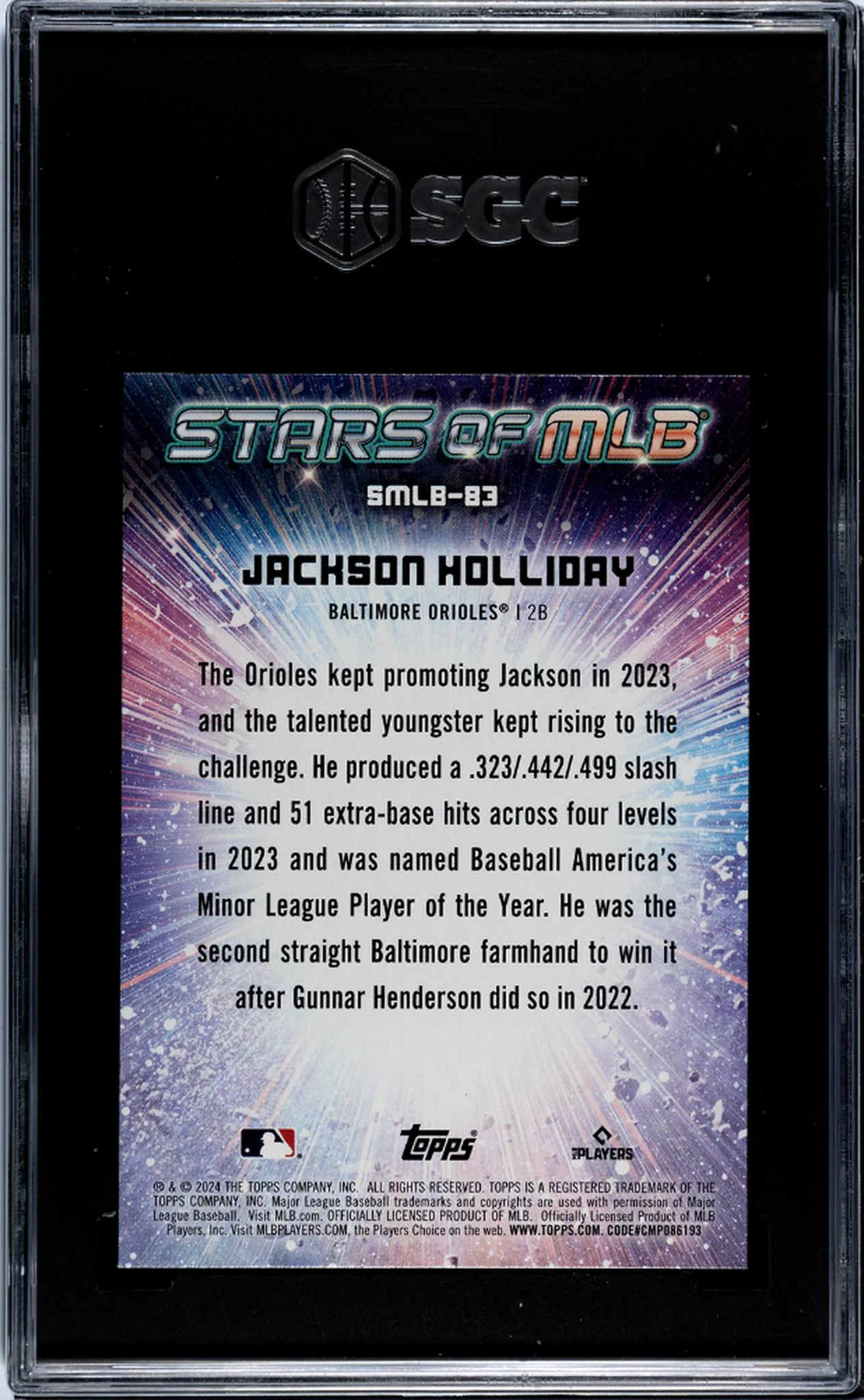 2024 Topps Update #SMLB-83 Jackson Holliday Stars Of MLB SGC 10 - Image 2