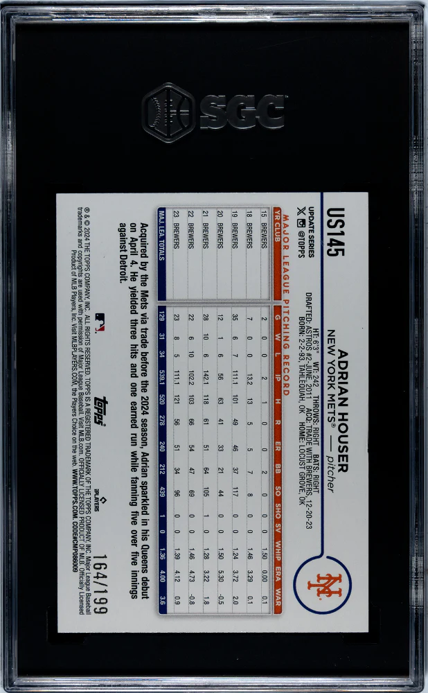 2024 Topps Update Red Crackle Foilboard Adrian Houser #US145 /199 SGC 7 - Image 2