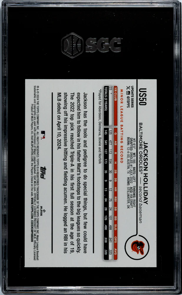 2024 Topps Update #US50 Jackson Holliday SGC 10 - Image 2