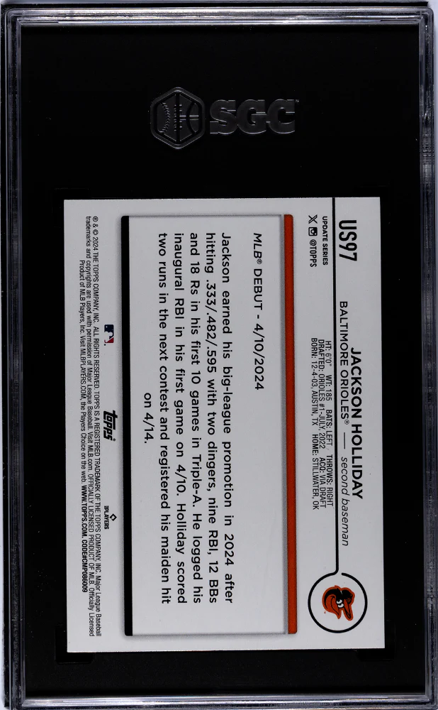2024 Topps Update #US97 Jackson Holliday SGC 10 - Image 2