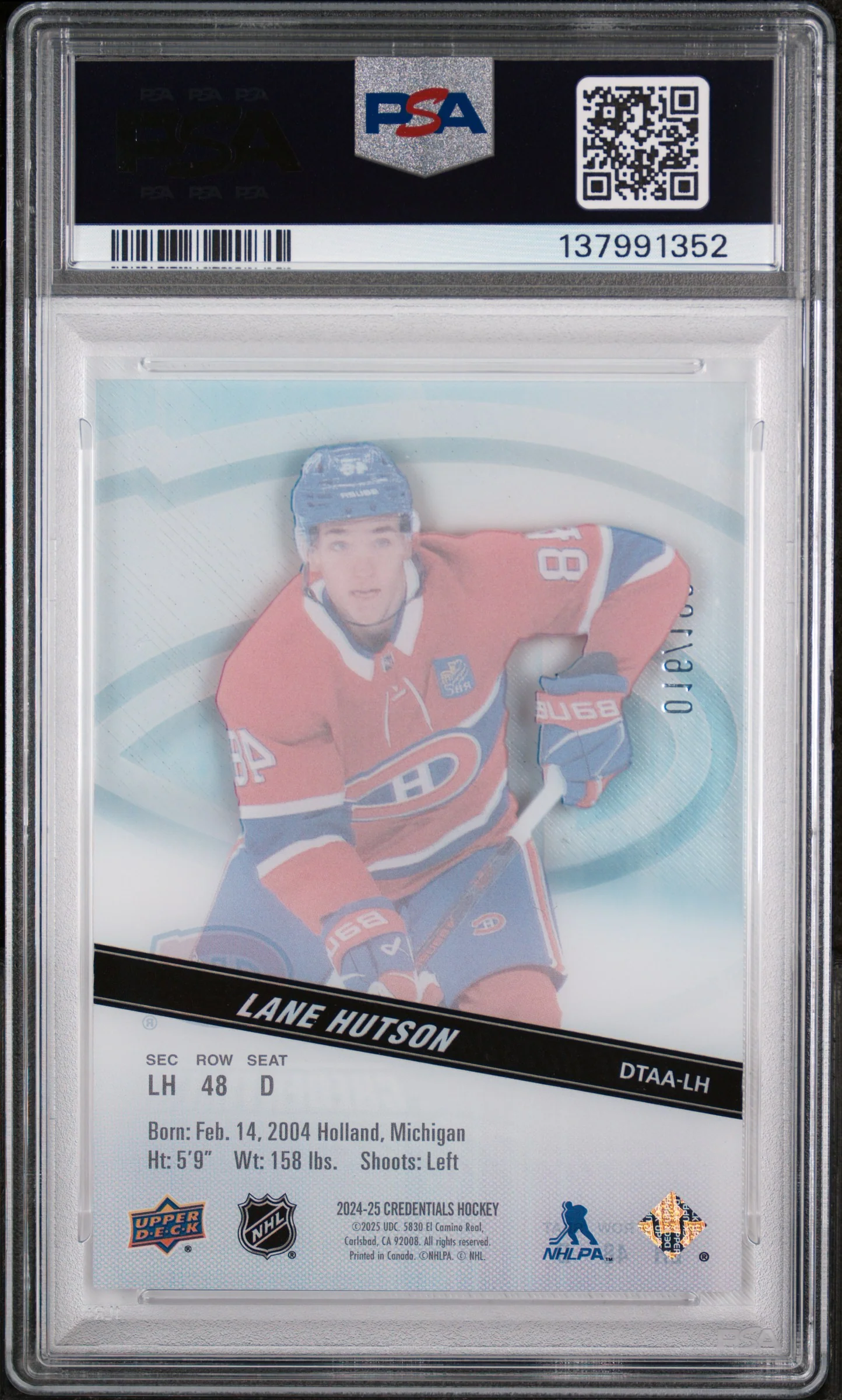 2024 Upper Deck Credentials Acetate Debut Ticket Access Lane Hutson #DTAALH PSA 10 - Image 2