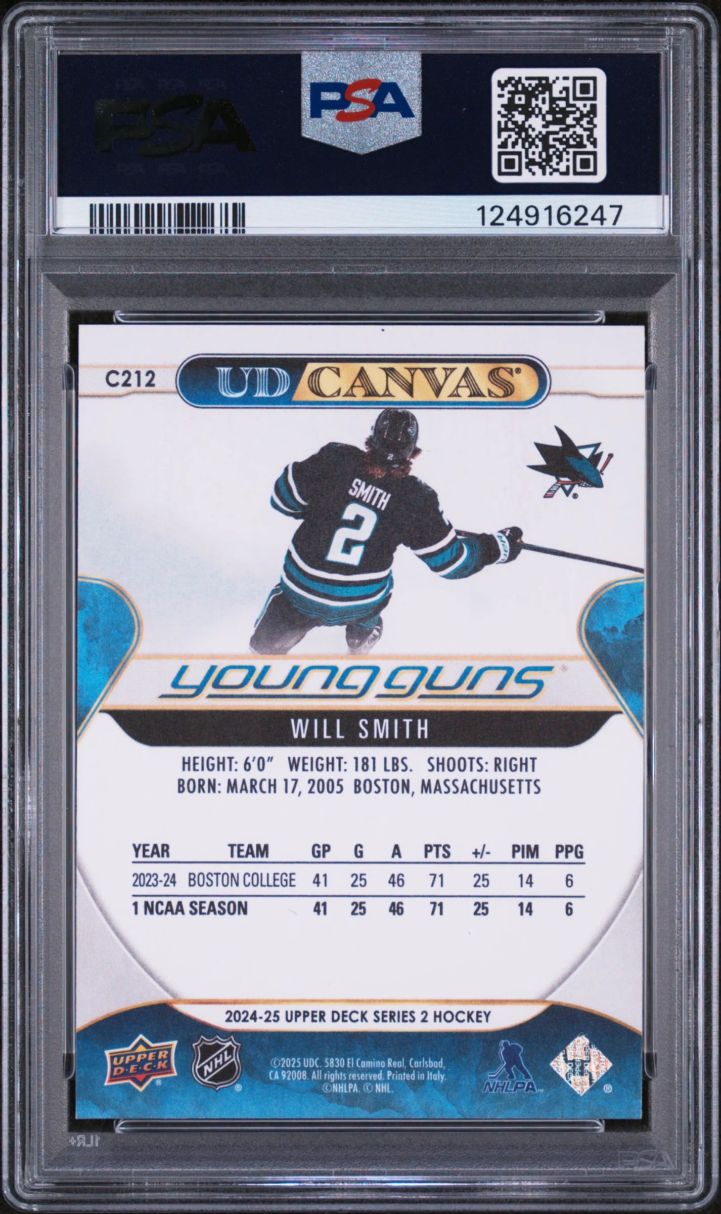 2024 Upper Deck Series 2 Young Guns Will Smith #C212 PSA 9 - Image 2