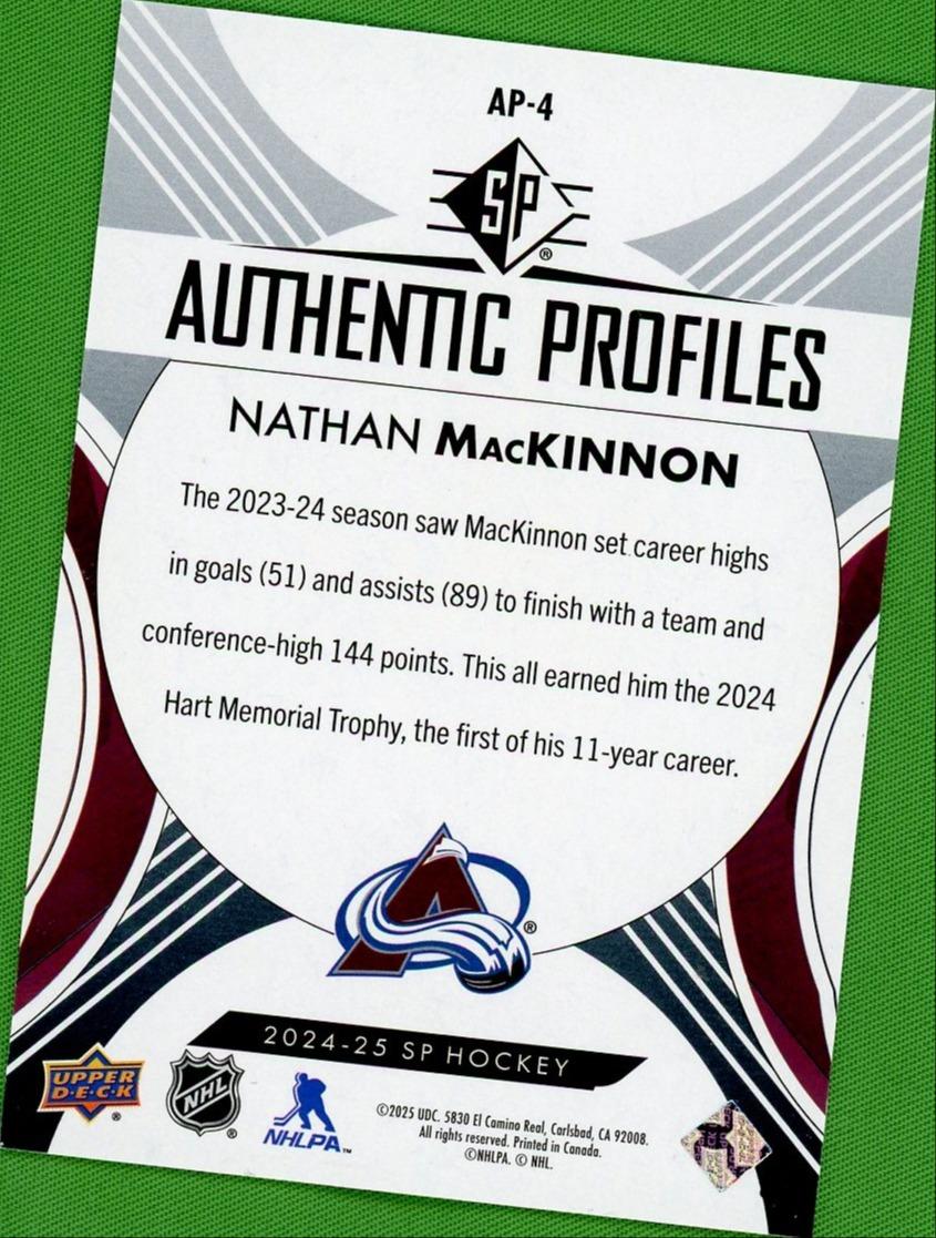 2024 Upper Deck SP Authentic Profiles AP4 Nathan MacKinnon 1/1 - Image 2