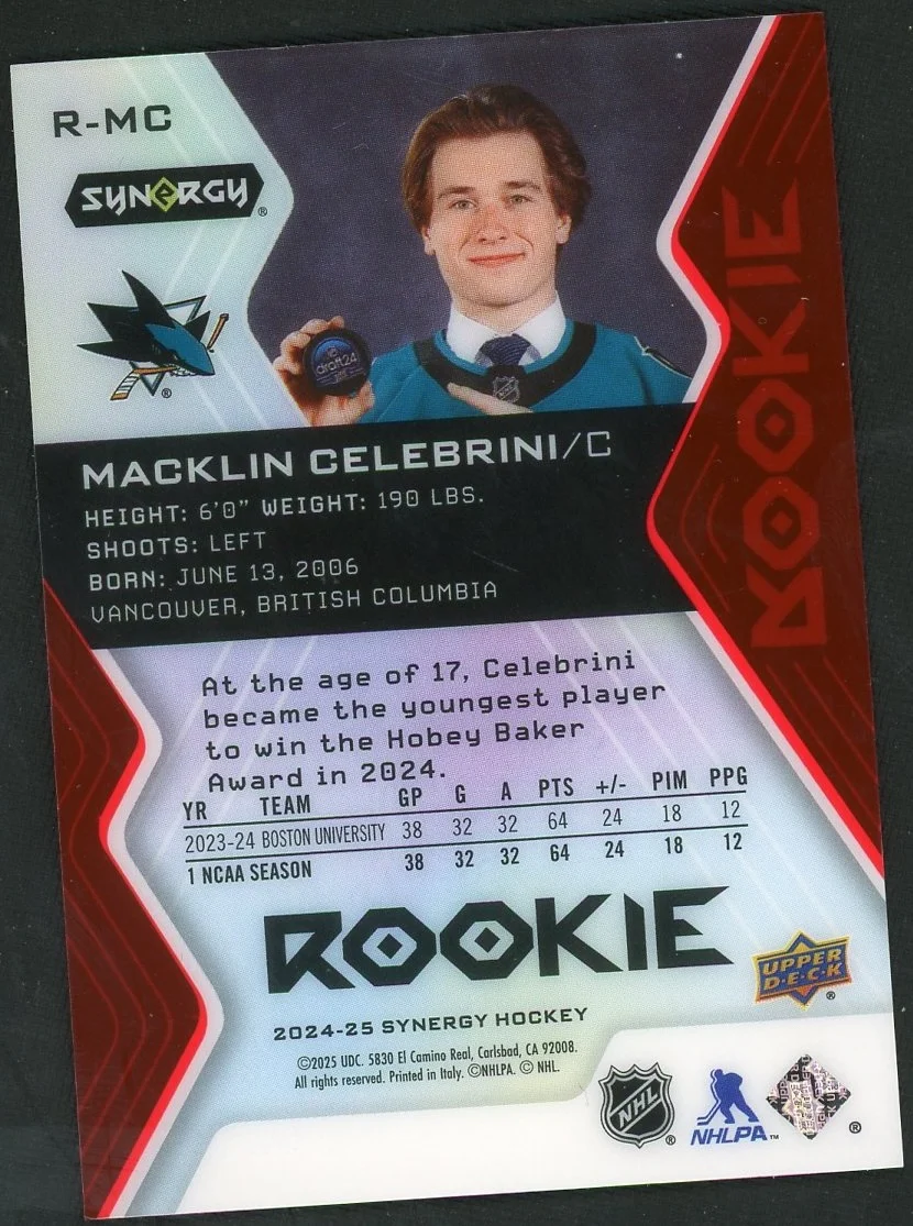 2024 Upper Deck Synergy Macklin Celebrini Synergy Red Parallel - Image 2