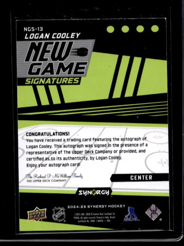2024 Upper Deck Synergy #NGS-13 Logan Cooley New Game Signatures Auto - Image 2