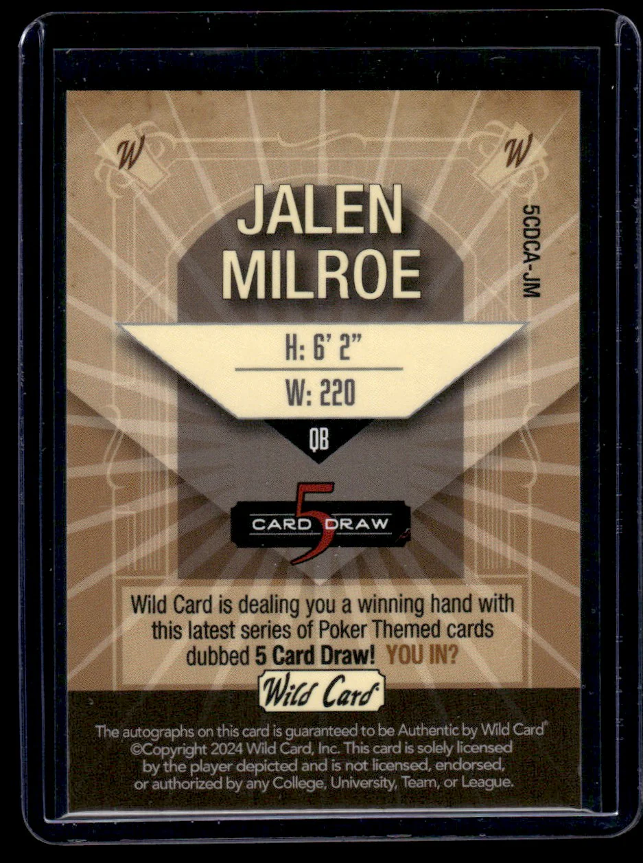 2024 Wild Card 5 Card Draw Jalen Milroe #5CDCA-JM Auto 1/1 - Image 2