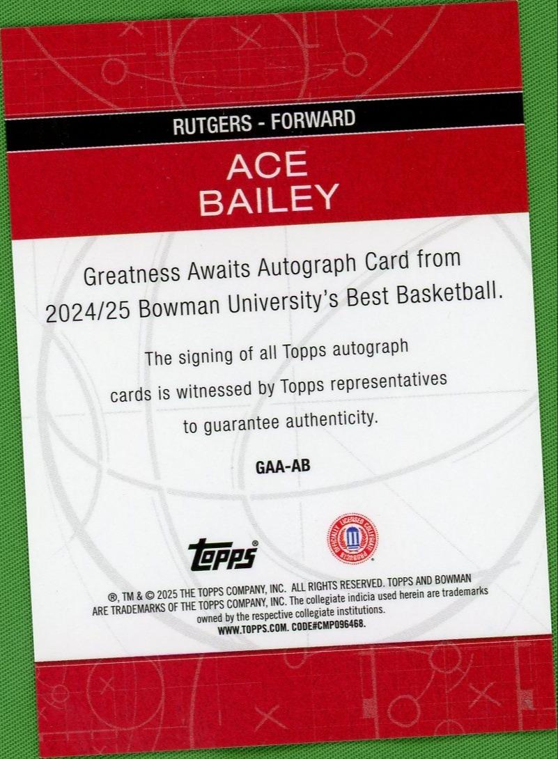 2025 Bowman Best Ace Bailey Greatness Awaits Gold Geometric Auto /50 - Image 2