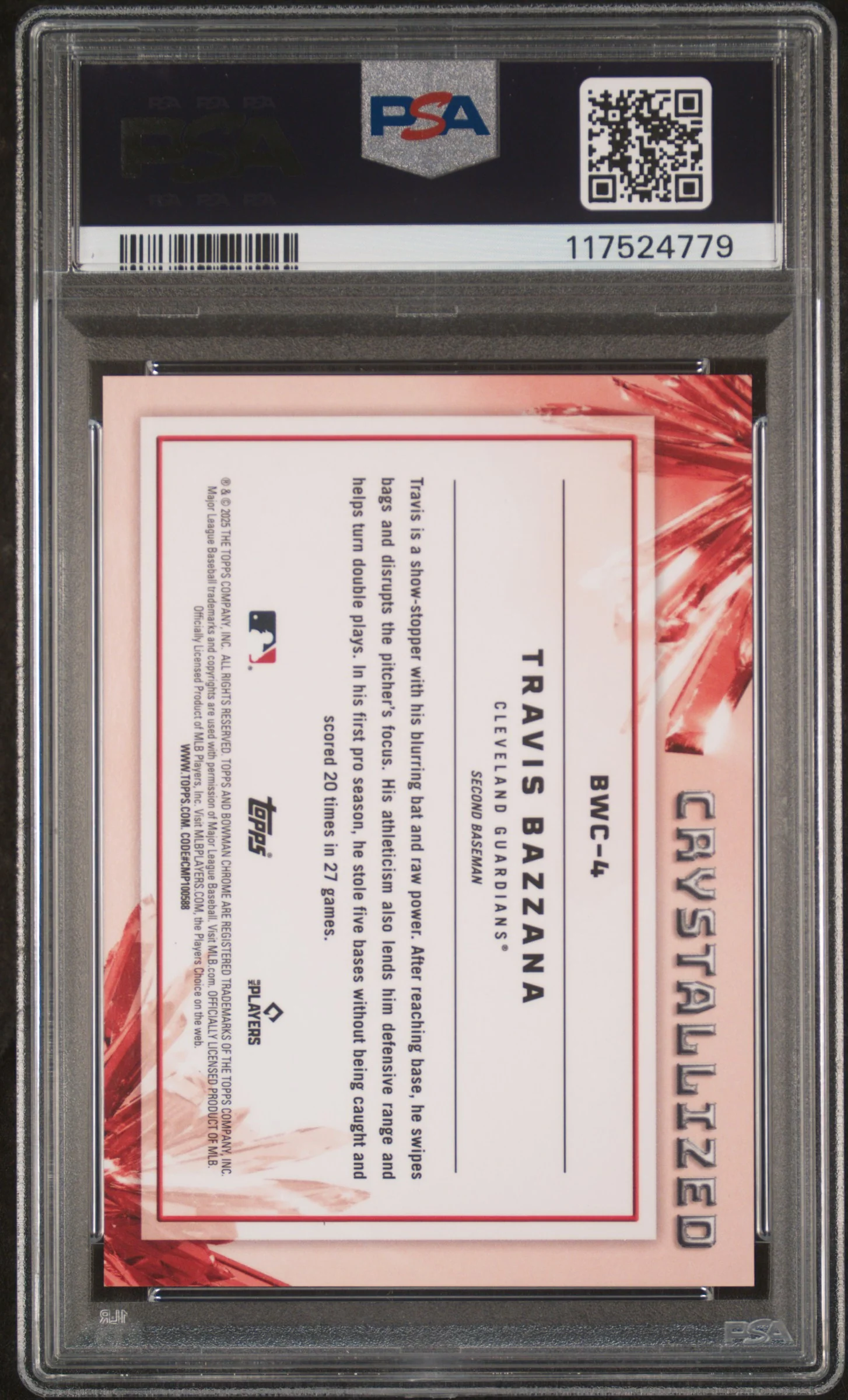 2025 Bowman #BWC4 Travis Bazzana Crystallized-Orange PSA 9 - Image 2