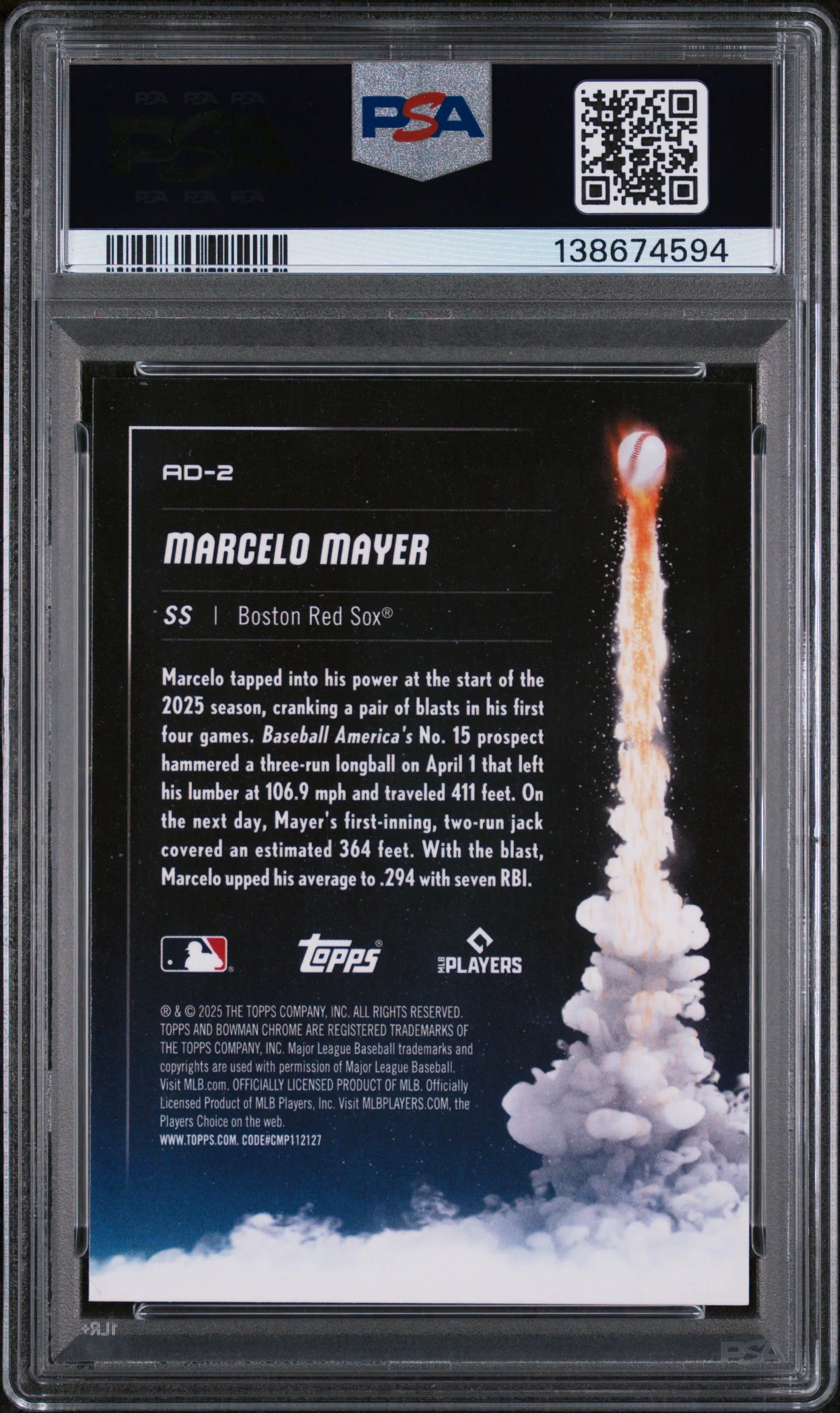 2025 Bowman Chrome Adios Marcelo Mayer #AD-2 PSA 10 - Image 2
