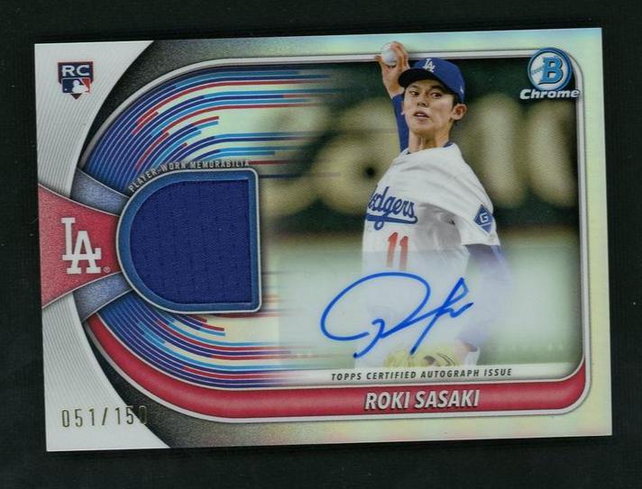 2025 Bowman Chrome BCAR-RS Roki Sasaki Chrome Autograph Relic Rookie /150 Los Angeles Dodgers