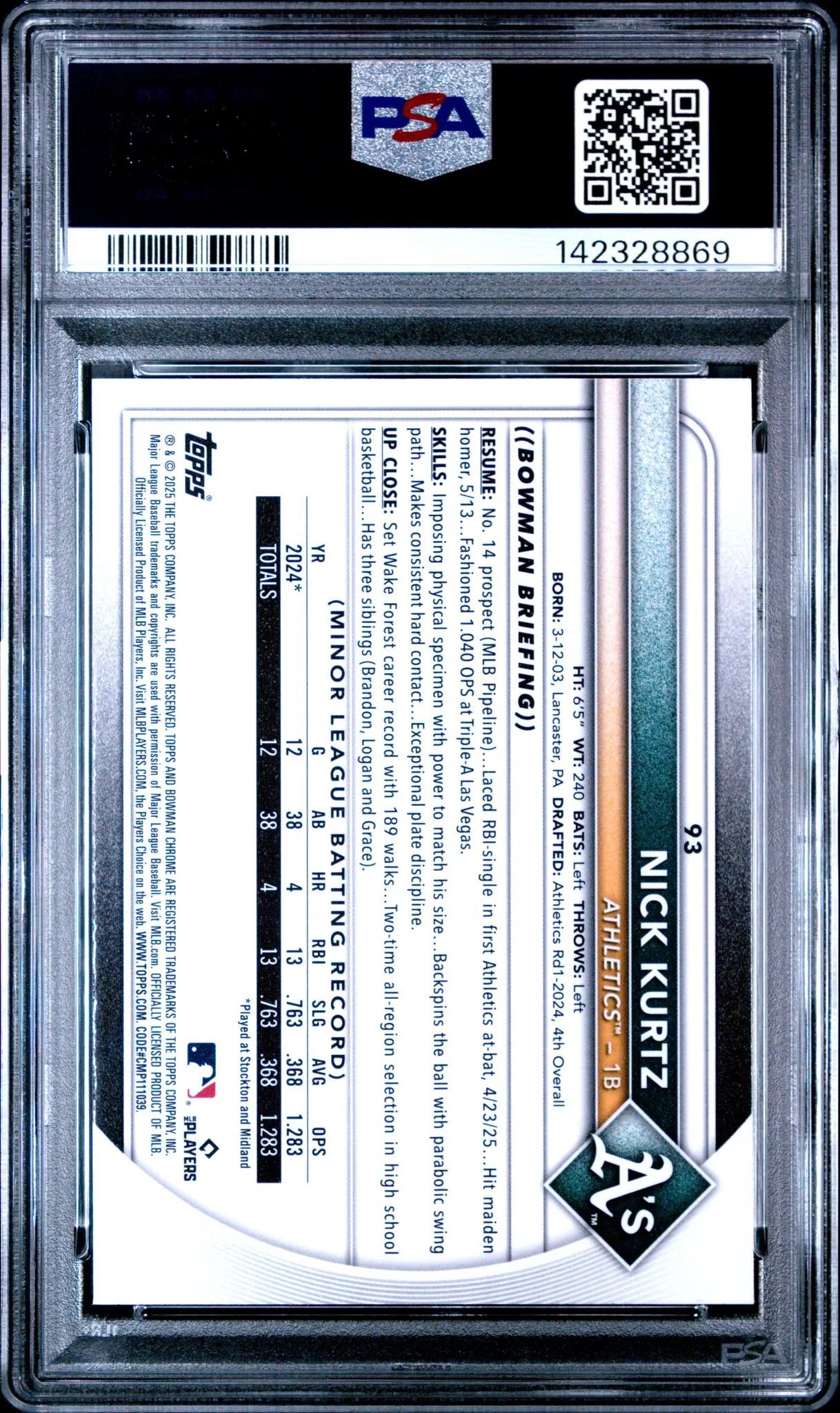2025 Bowman Chrome Mega Box Nick Kurtz #93 PSA 10 - Image 2