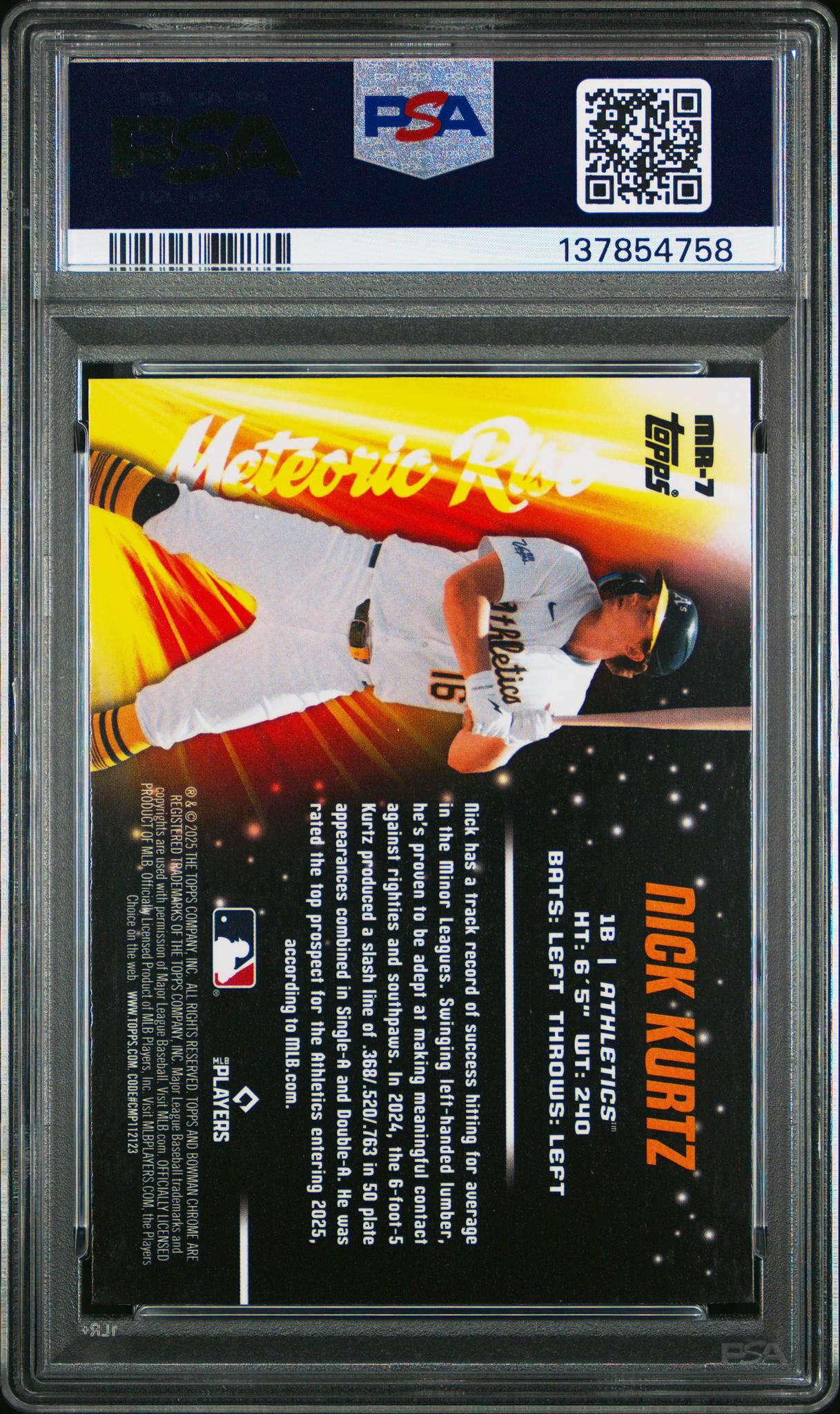 2025 Bowman Chrome Meteoric Rise Nick Kurtz #MR-7 PSA 10 - Image 2